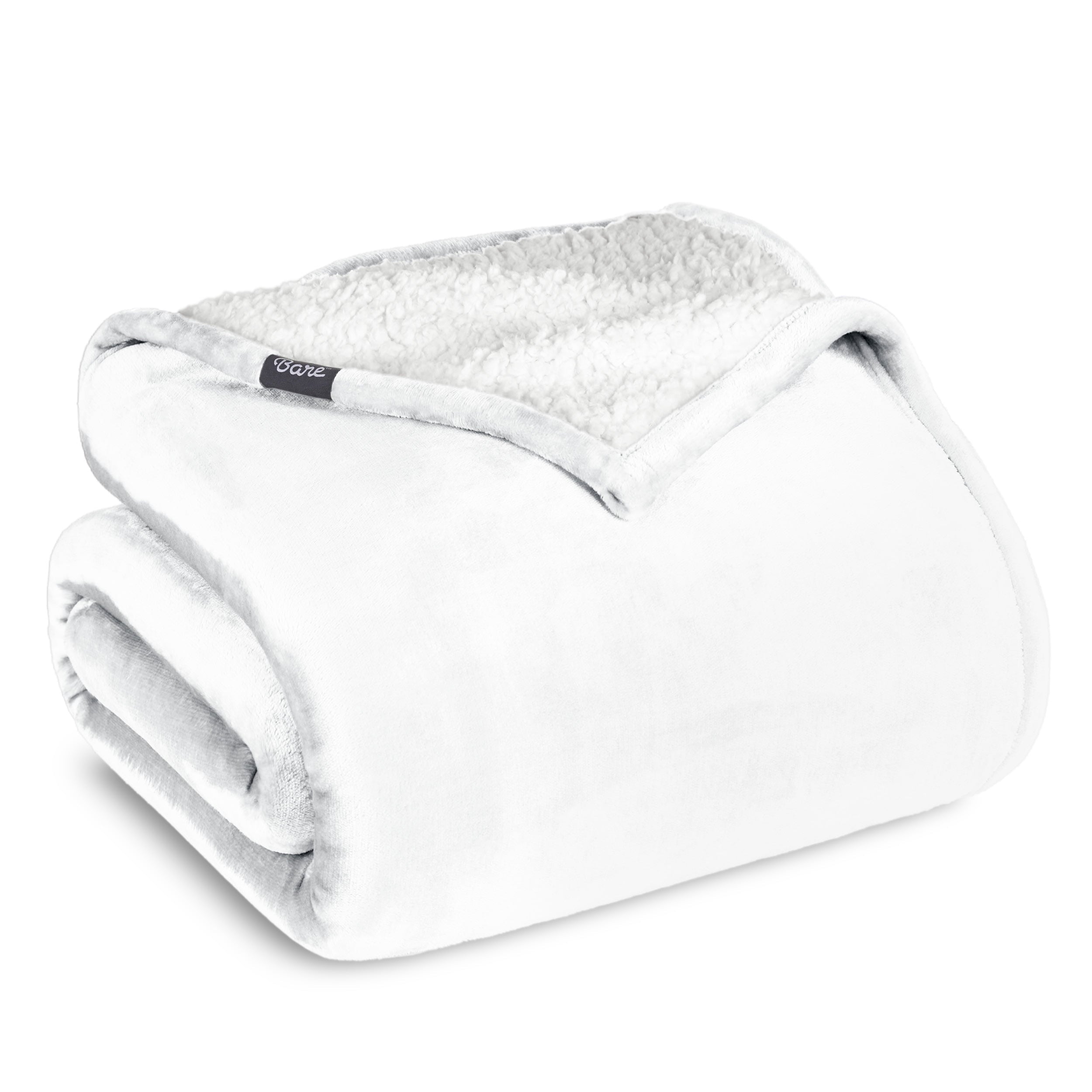 Bare Home Plush Sherpa Bed Blanket - Fluffy & Soft - Reversible - Lightweight - Full/Queen, Gray