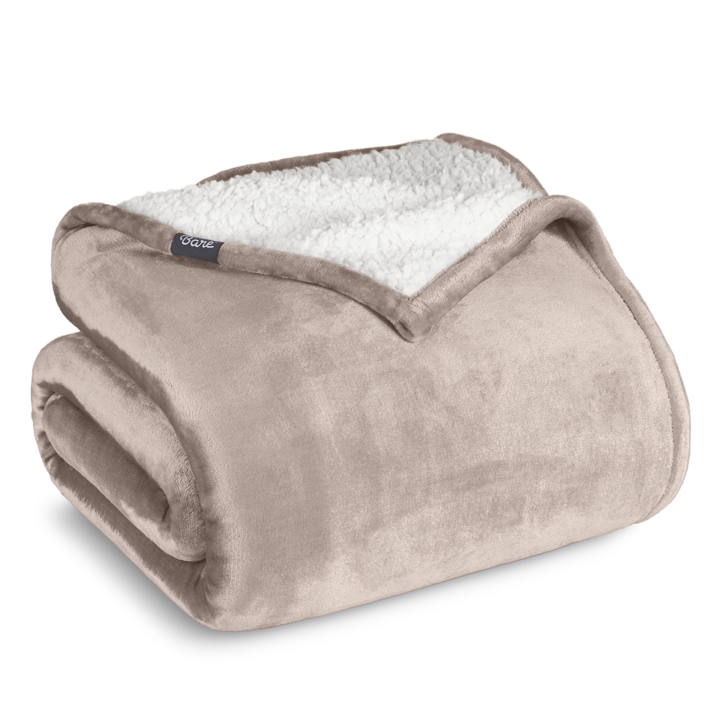 Bare Home Plush Sherpa Bed Blanket - Fluffy & Soft - Reversible - Lightweight - Full/Queen, Gray