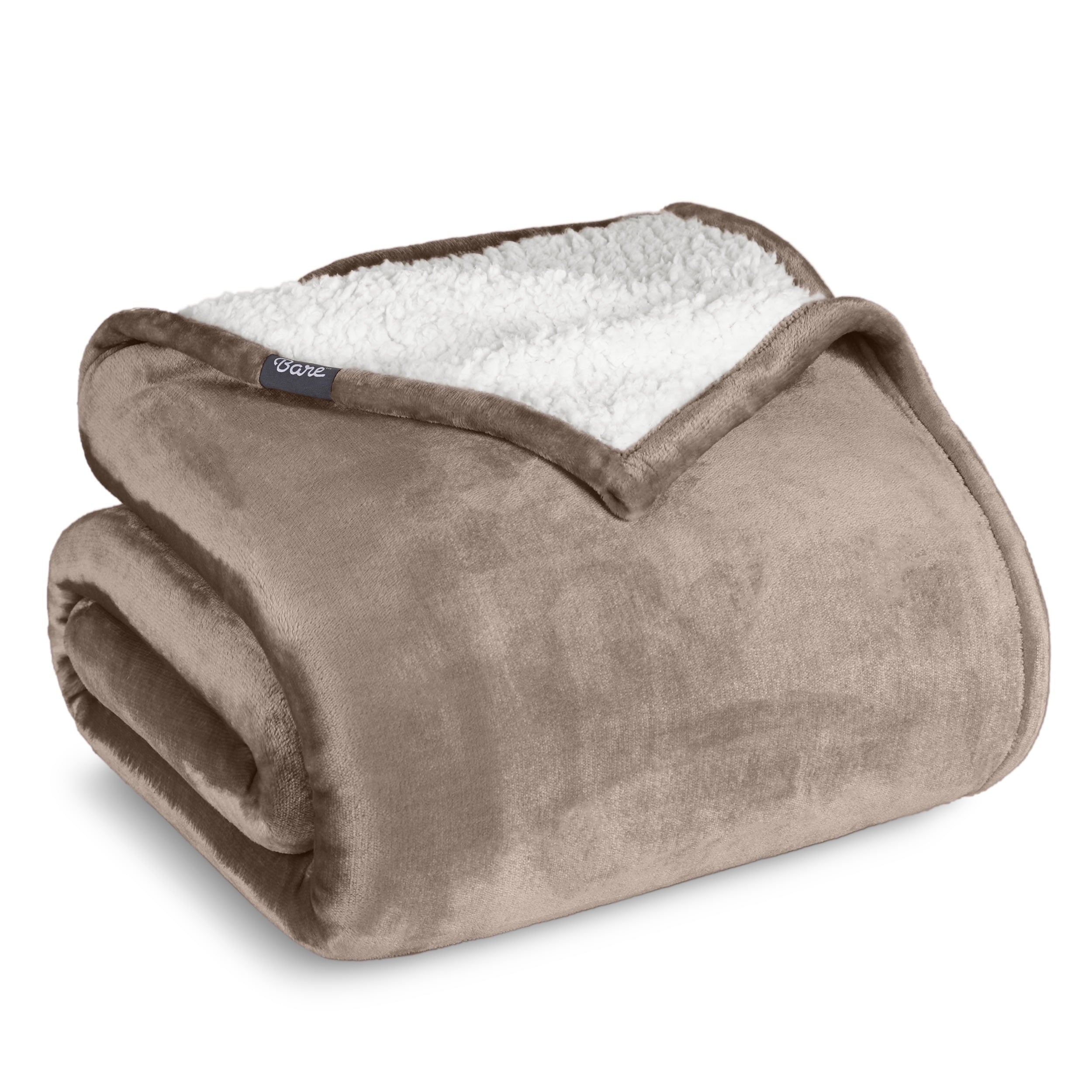 Bare Home Plush Sherpa Bed Blanket - Fluffy & Soft - Reversible - Lightweight - Full/Queen, Gray