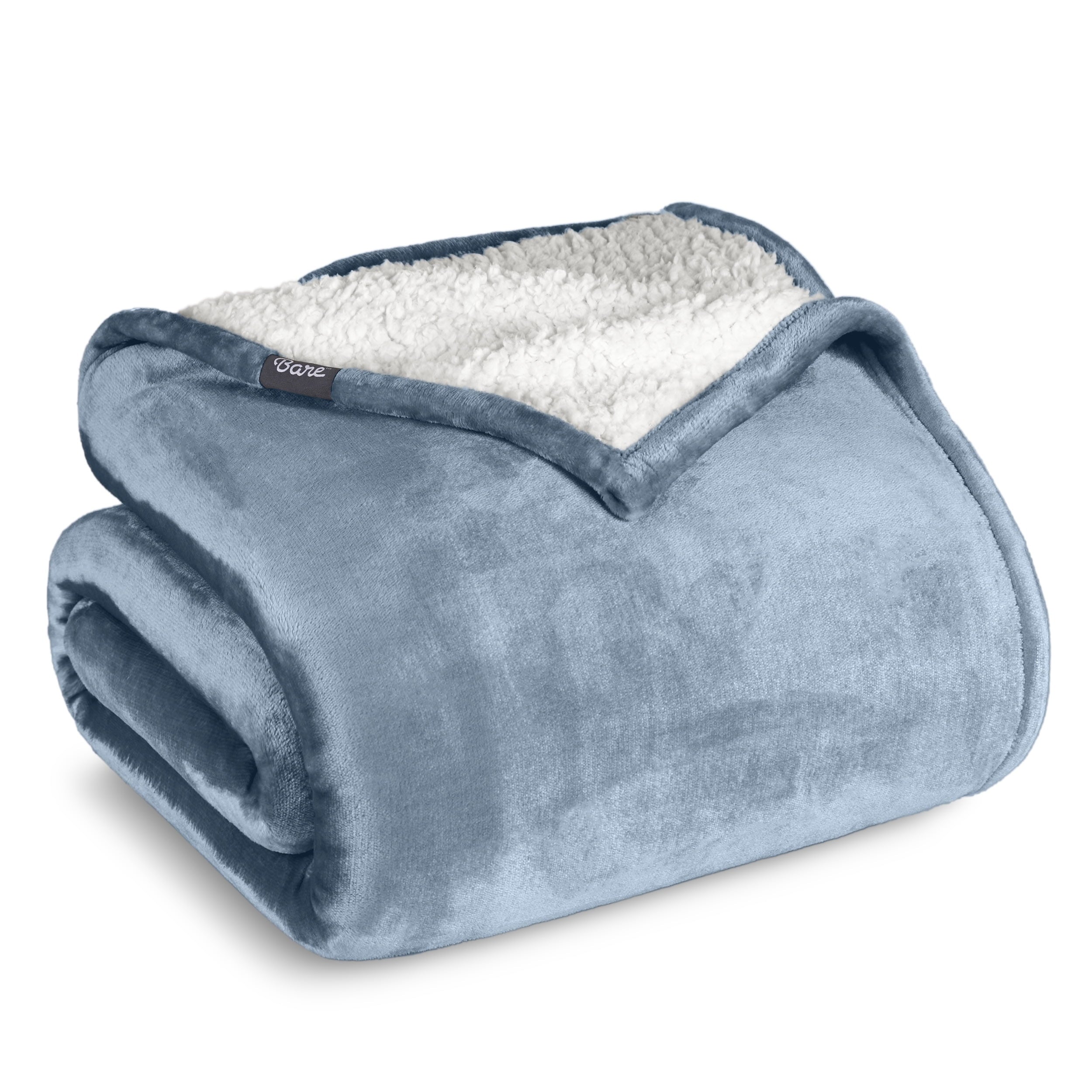 Bare Home Plush Sherpa Bed Blanket - Fluffy & Soft - Reversible - Lightweight - Full/Queen, Gray
