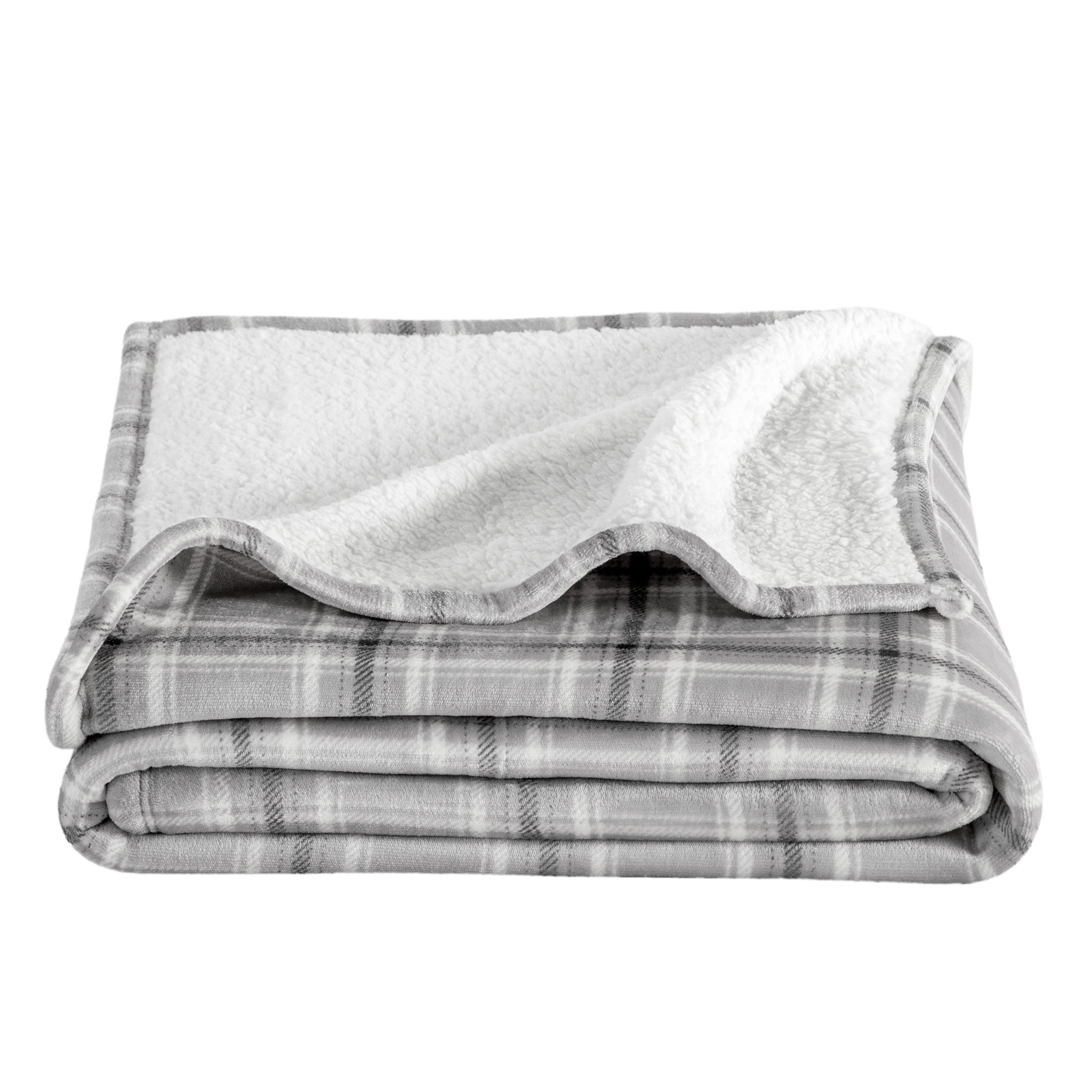 Bare Home Plush Sherpa Bed Blanket - Fluffy & Soft - Reversible - Lightweight - Full/Queen, Gray