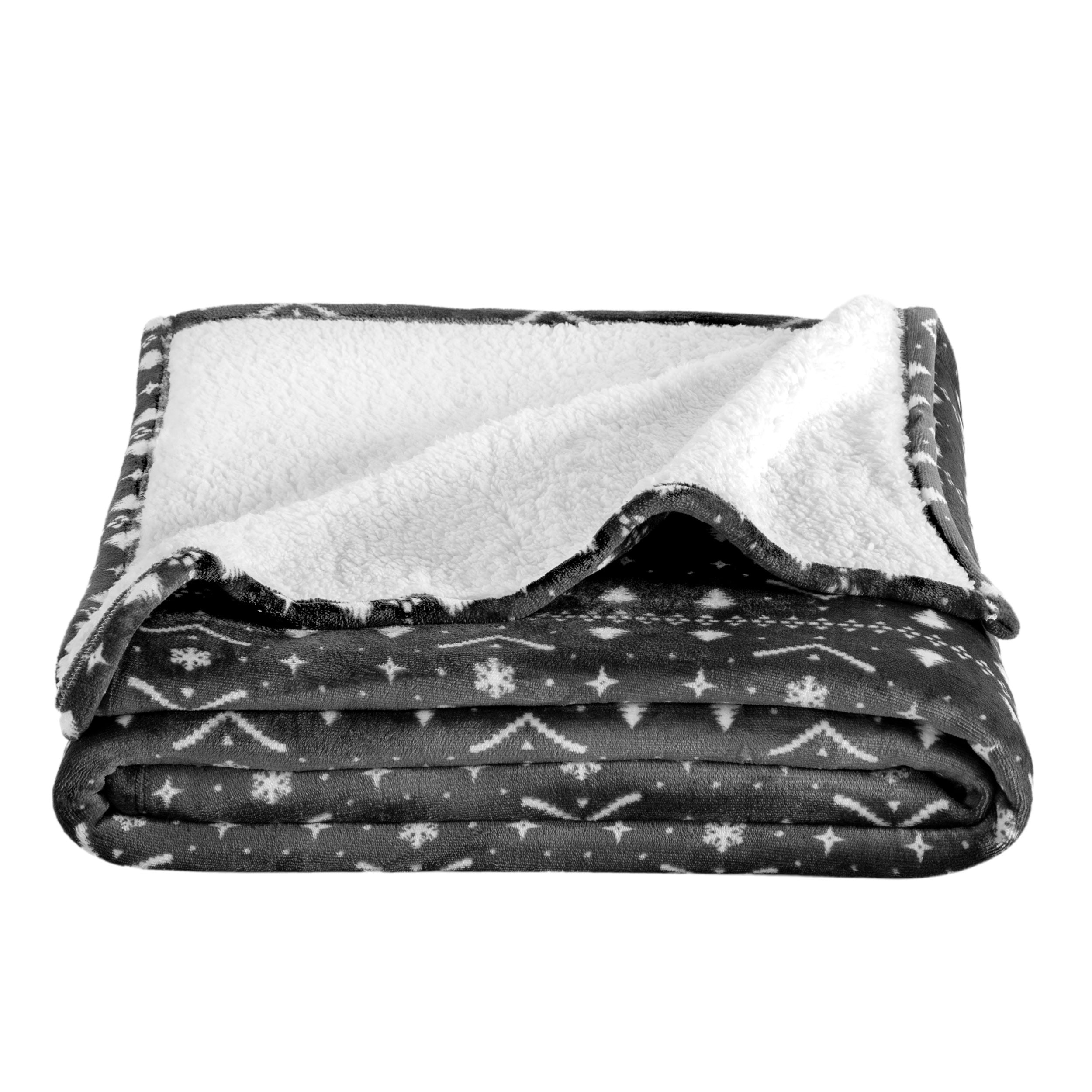 Bare Home Plush Sherpa Bed Blanket - Fluffy & Soft - Reversible - Lightweight - Full/Queen, Gray