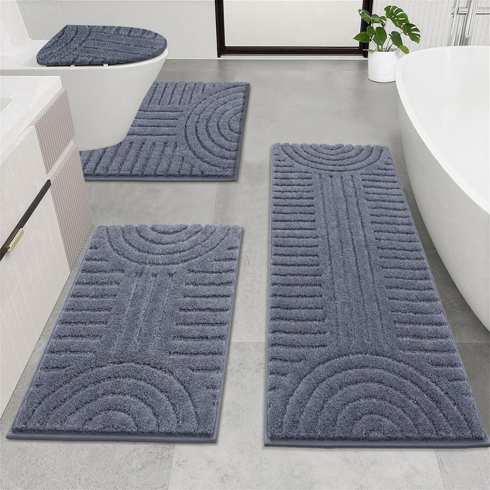 Ileading Bathroom Rugs Sets 4 Piece, Super Soft and Absorbent Non Slip Microfiber Toilet Bathroom Mats