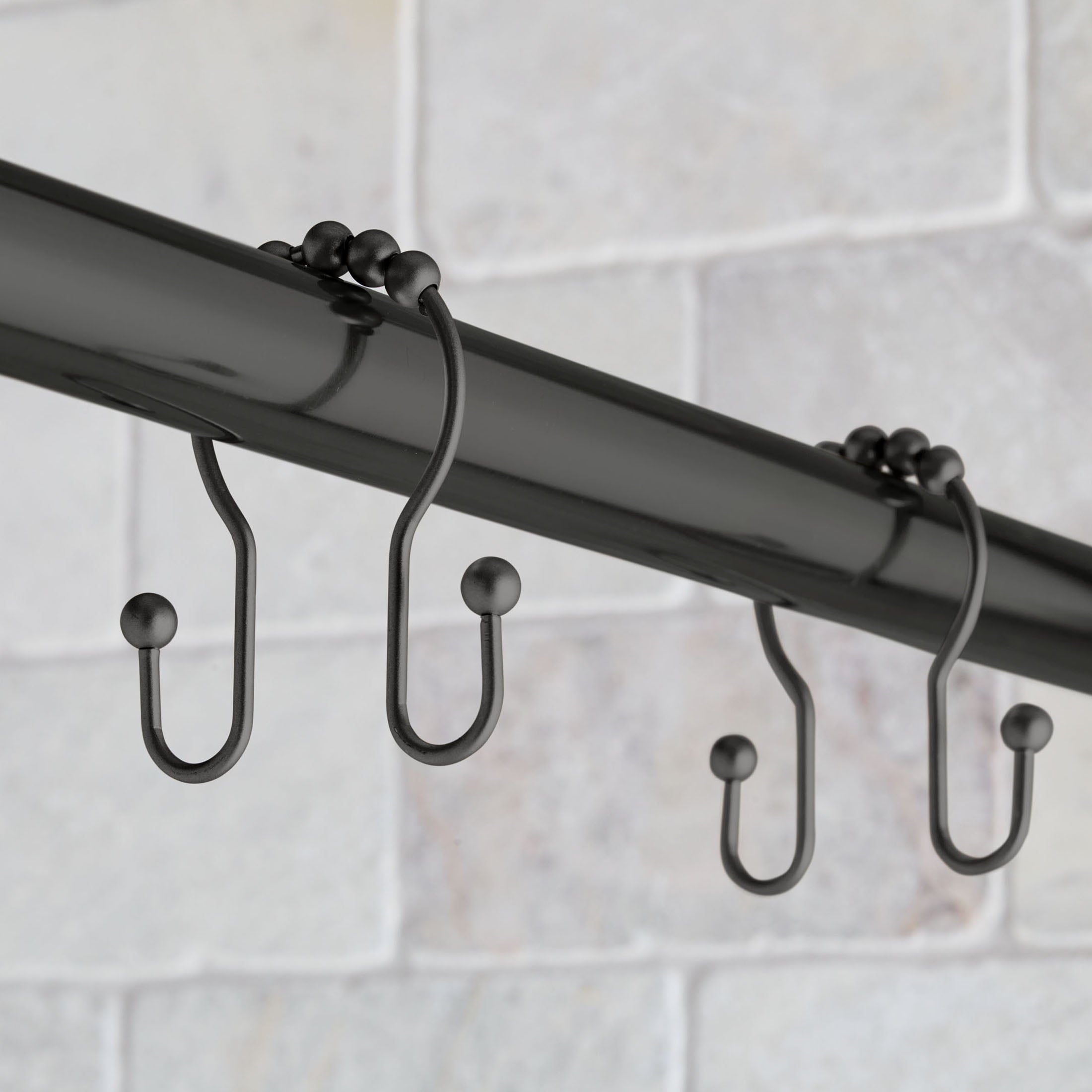 Better Homes & Gardens Rustproof Stainless Steel Double Easy Glide Shower Hooks, Matte Black, 12