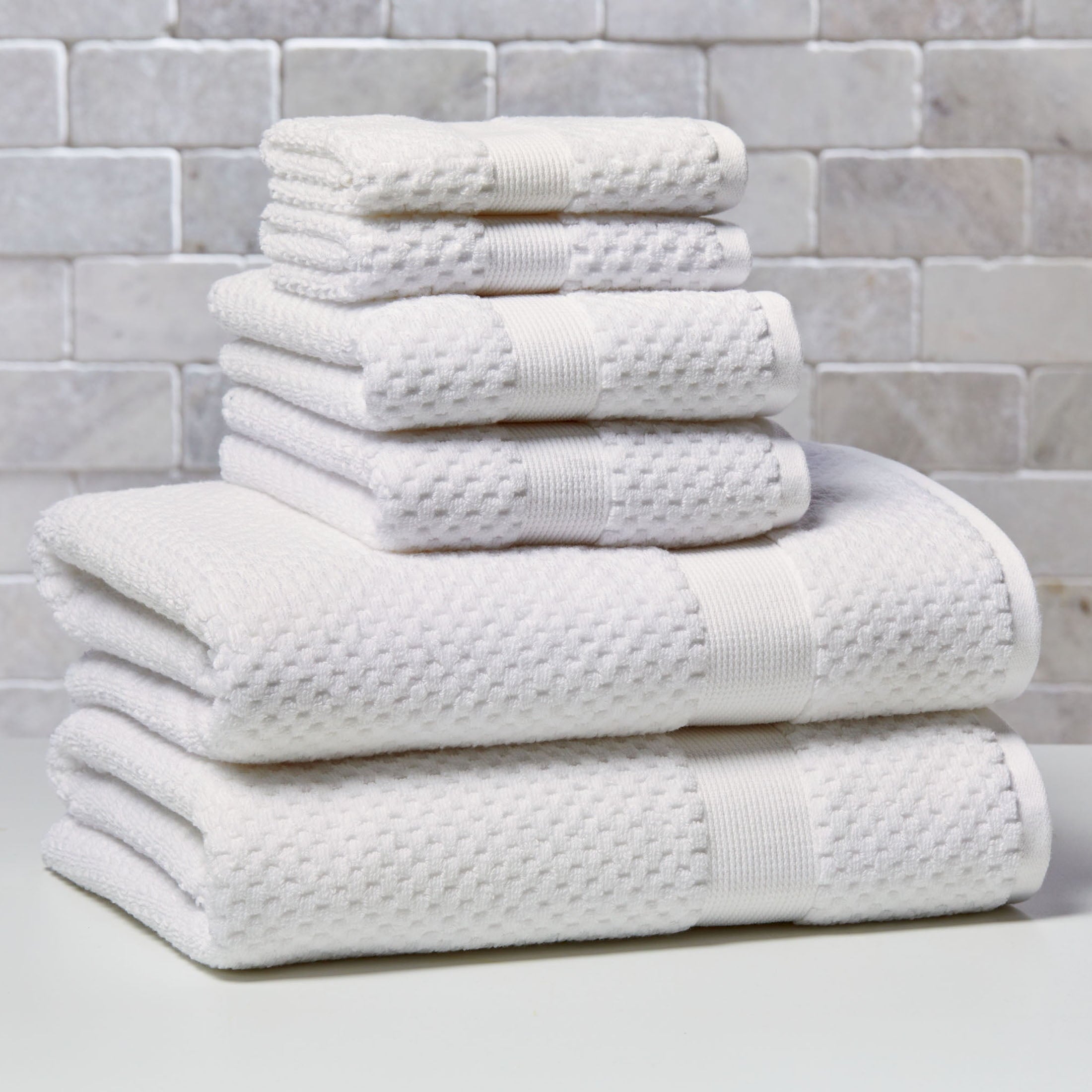 Better Homes & Gardens Signature Soft Cotton Popcorn Textured 6 Piece Bath Towel Set,Arctic White