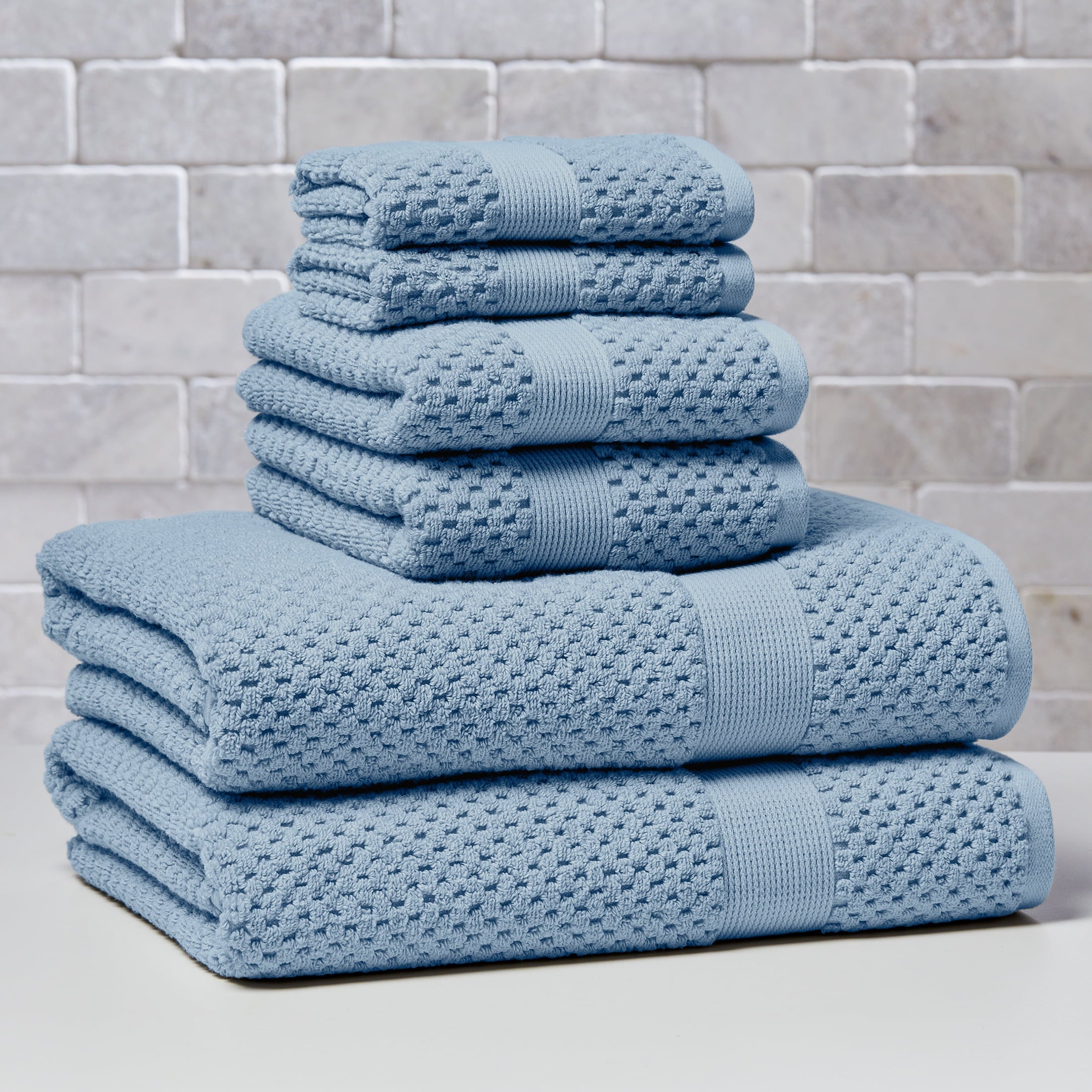 Better Homes & Gardens Signature Soft Cotton Popcorn Textured 6 Piece Bath Towel Set,Arctic White