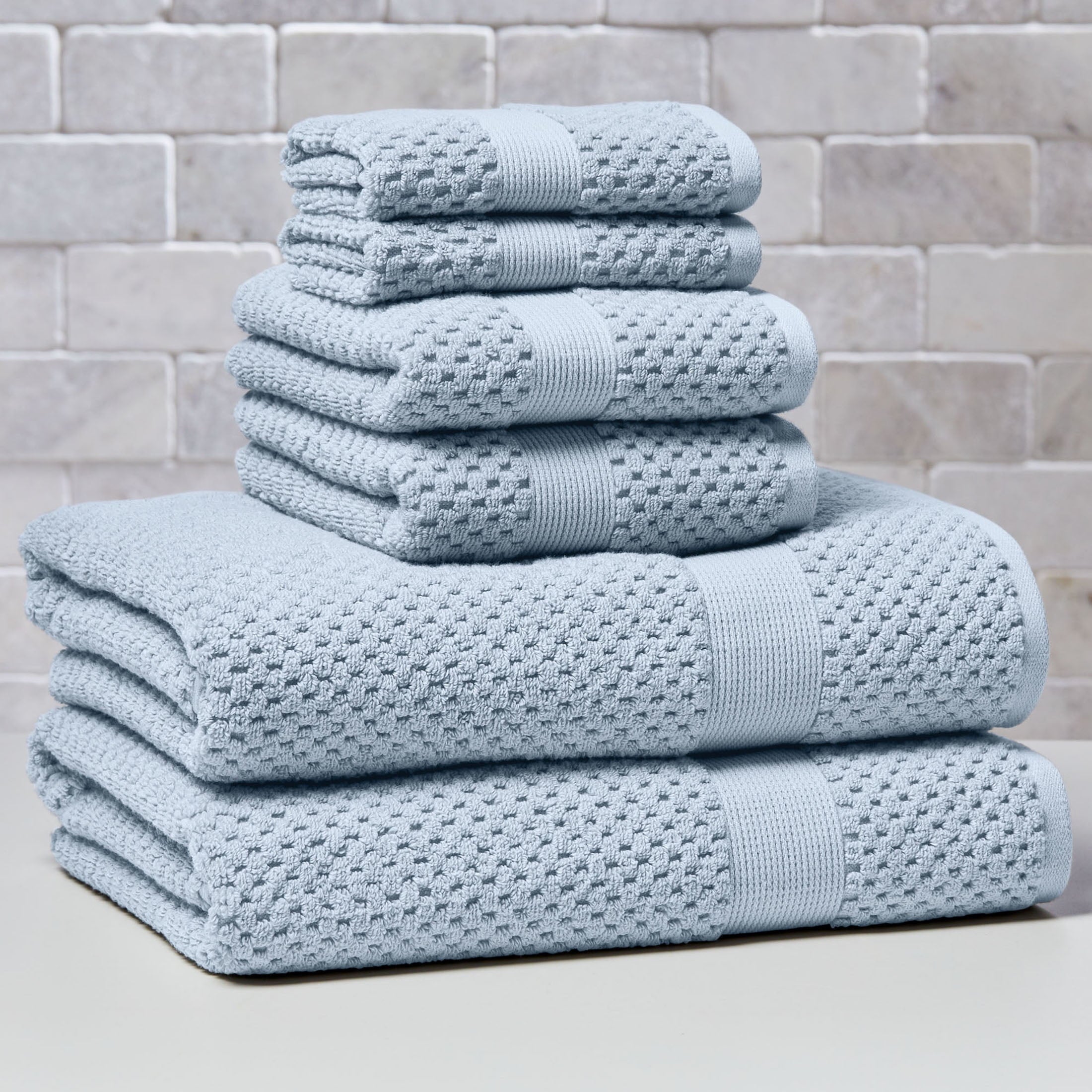Better Homes & Gardens Signature Soft Cotton Popcorn Textured 6 Piece Bath Towel Set,Arctic White