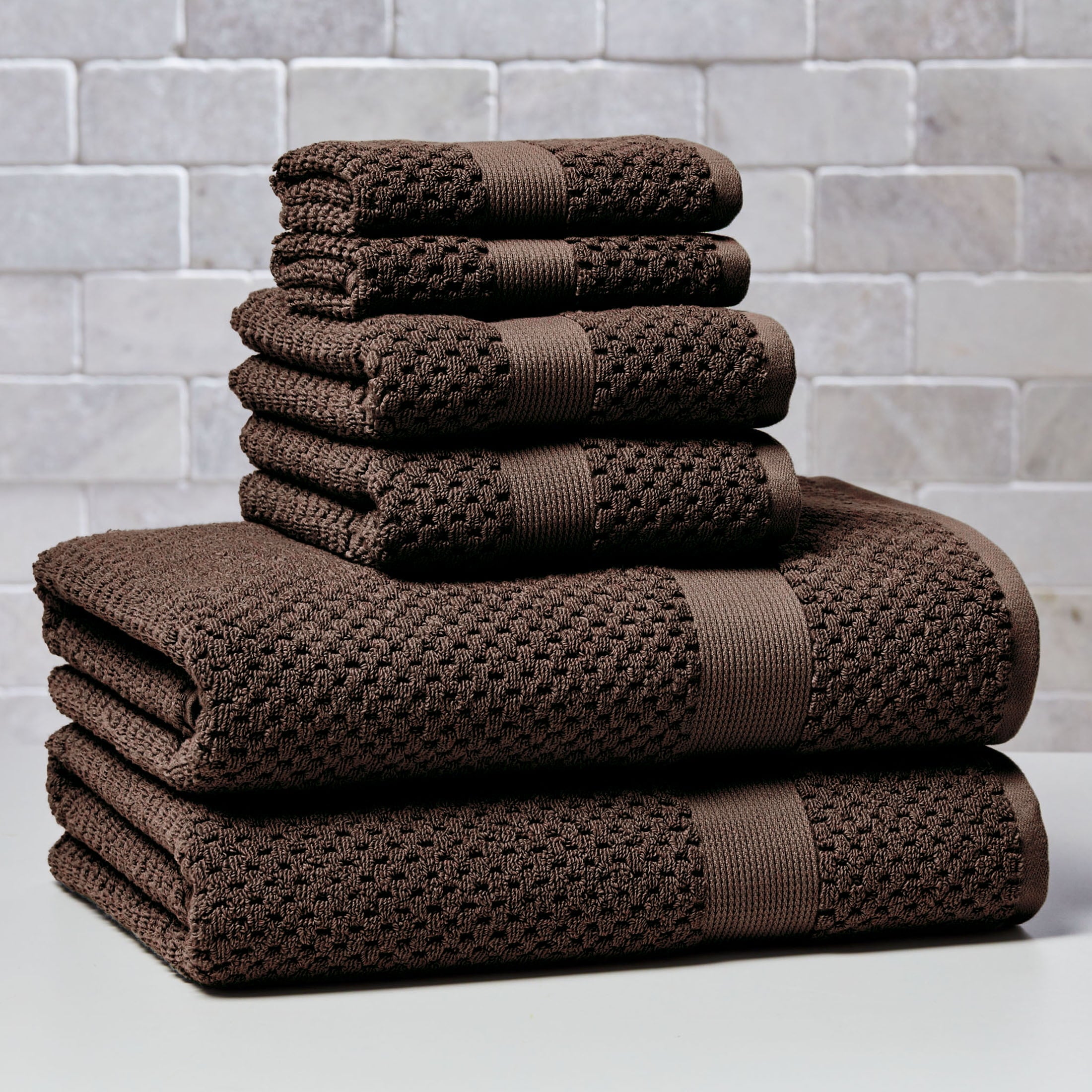 Better Homes & Gardens Signature Soft Cotton Popcorn Textured 6 Piece Bath Towel Set,Arctic White