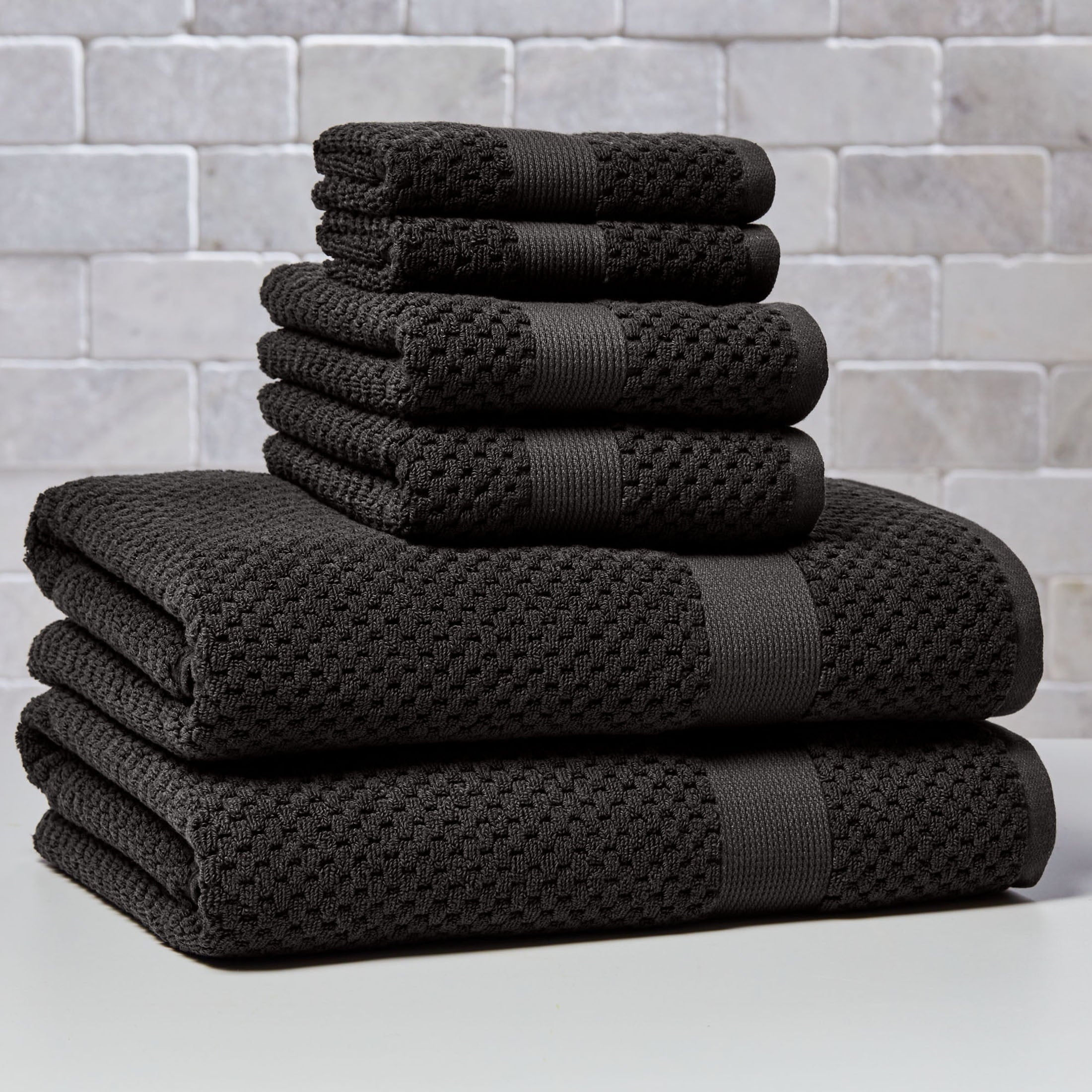 Better Homes & Gardens Signature Soft Cotton Popcorn Textured 6 Piece Bath Towel Set,Arctic White