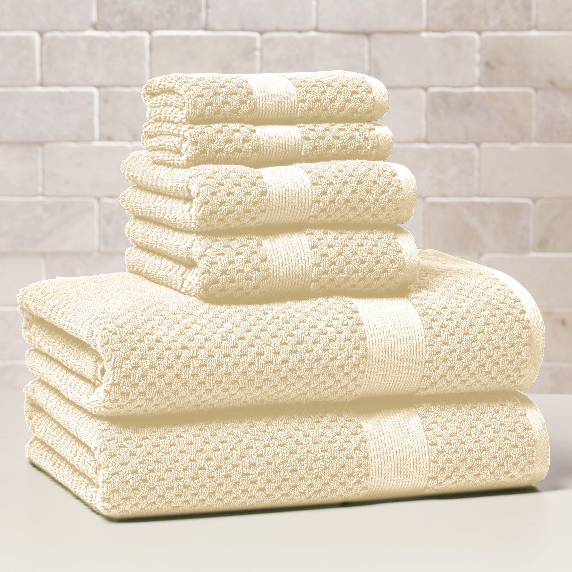 Better Homes & Gardens Signature Soft Cotton Popcorn Textured 6 Piece Bath Towel Set,Arctic White