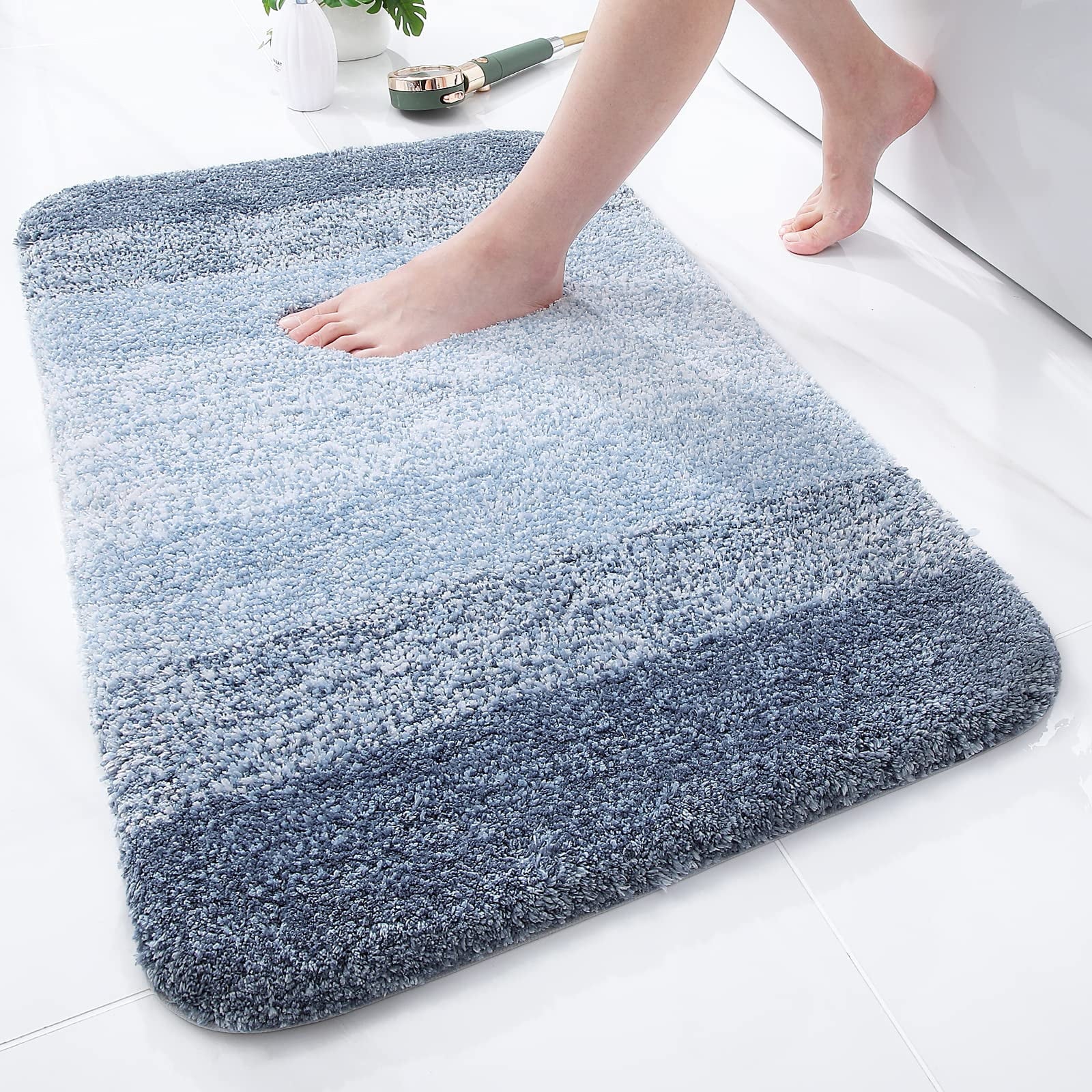 Buganda Microfiber Bathroom Rugs, 16"x24" Grey Luxury Extra Soft and Absorbent Bath Mat, Non-Slip Plush Bath Carpet