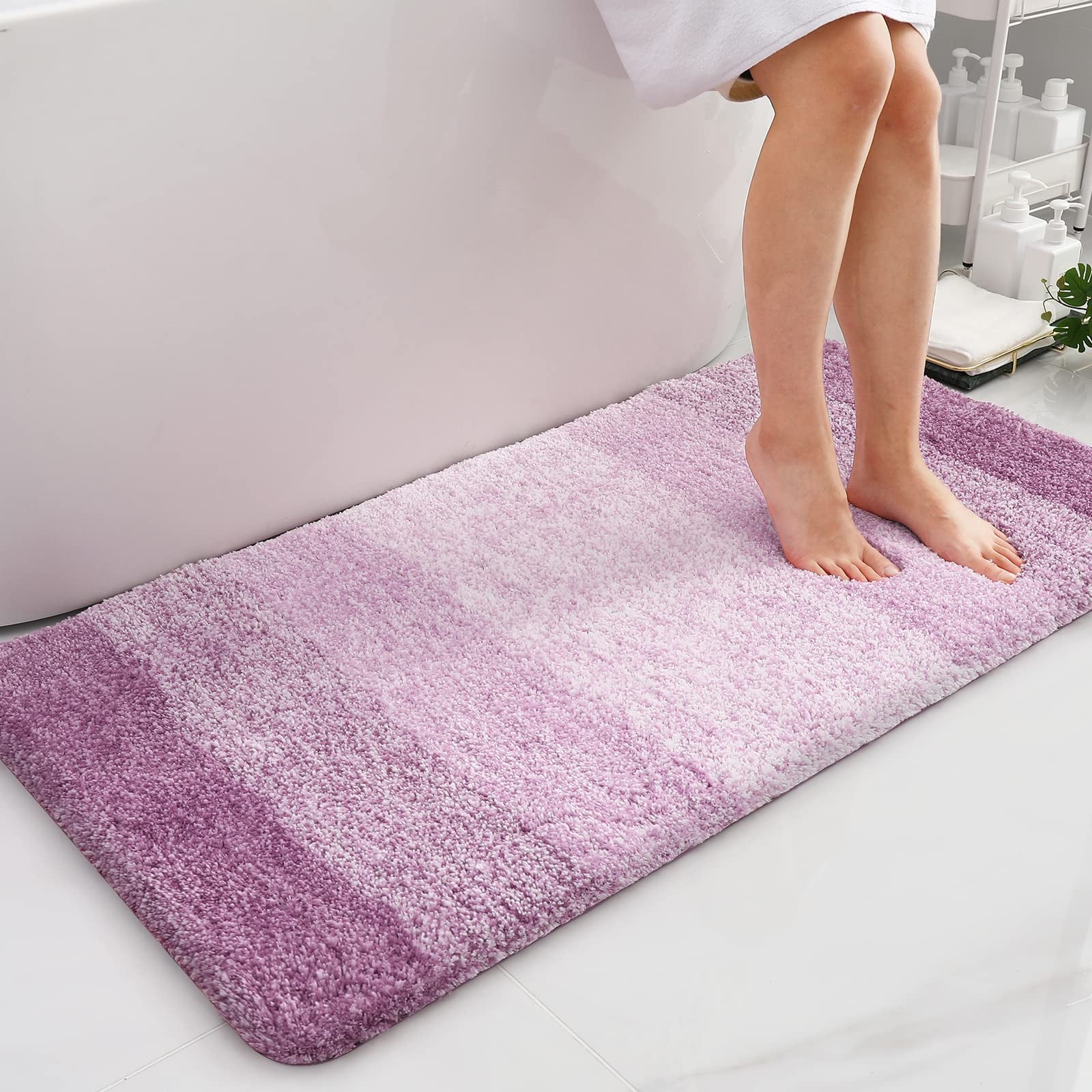 Buganda Microfiber Bathroom Rugs, 16"x24" Grey Luxury Extra Soft and Absorbent Bath Mat, Non-Slip Plush Bath Carpet