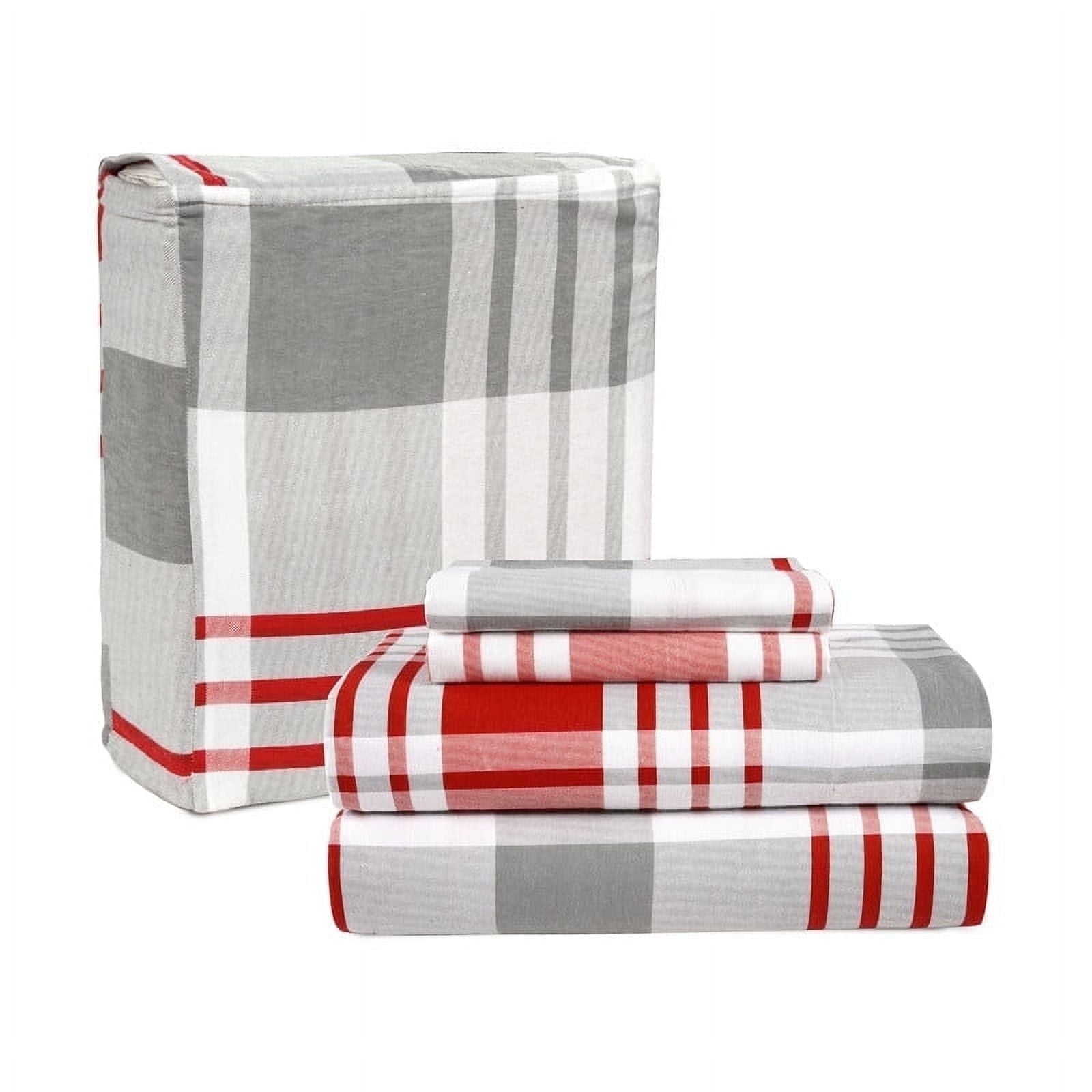 Casa Platino 3-Piece White Plaid 100% Cotton Bed Sheet Set, Twin – Deep Pocket