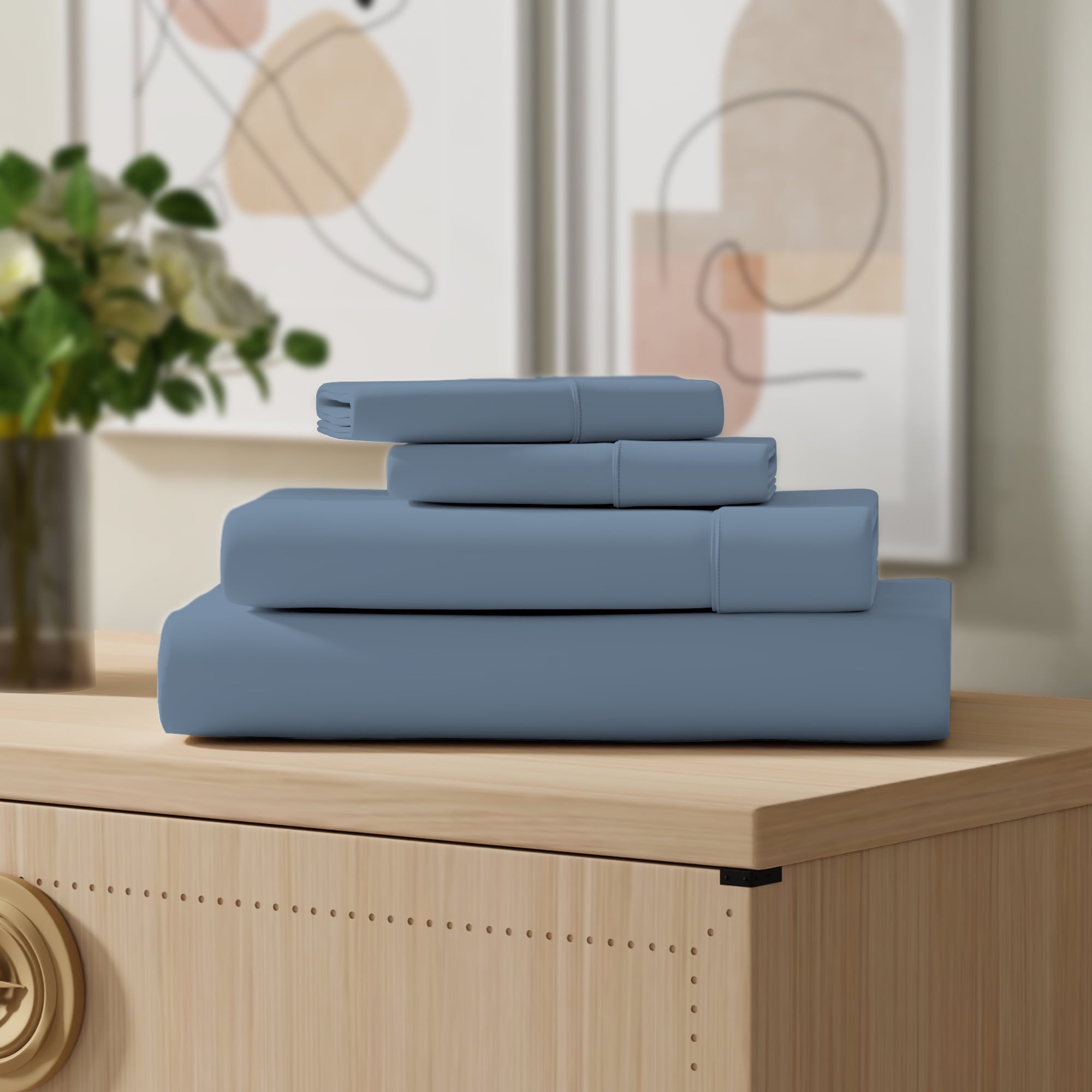 Color Sense 100% Cotton Percale Cool & Crisp 3-Piece Bedsheet set Twin Light Gray