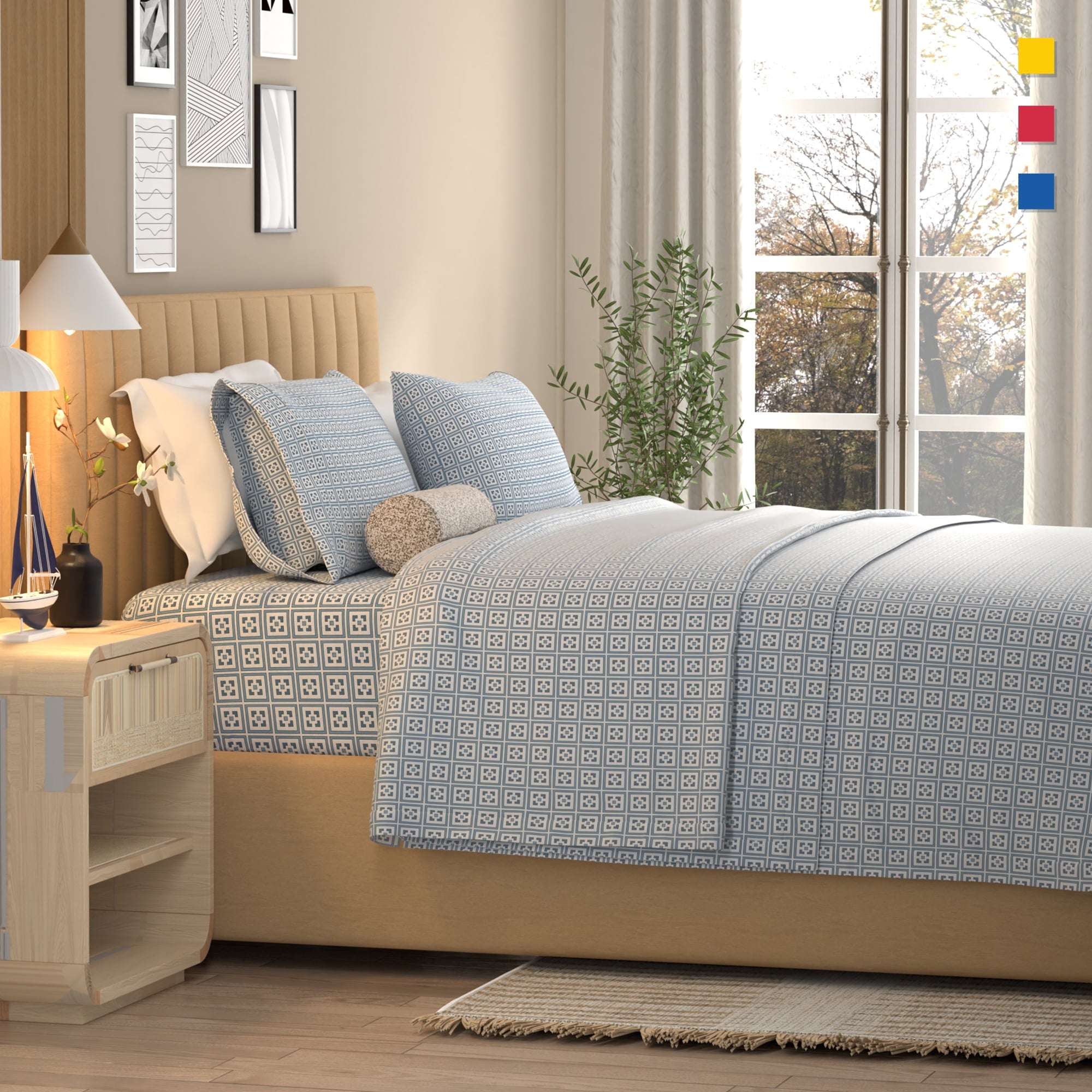 Color Sense 100% Cotton Percale Cool & Crisp 3-Piece Bedsheet set Twin Light Gray