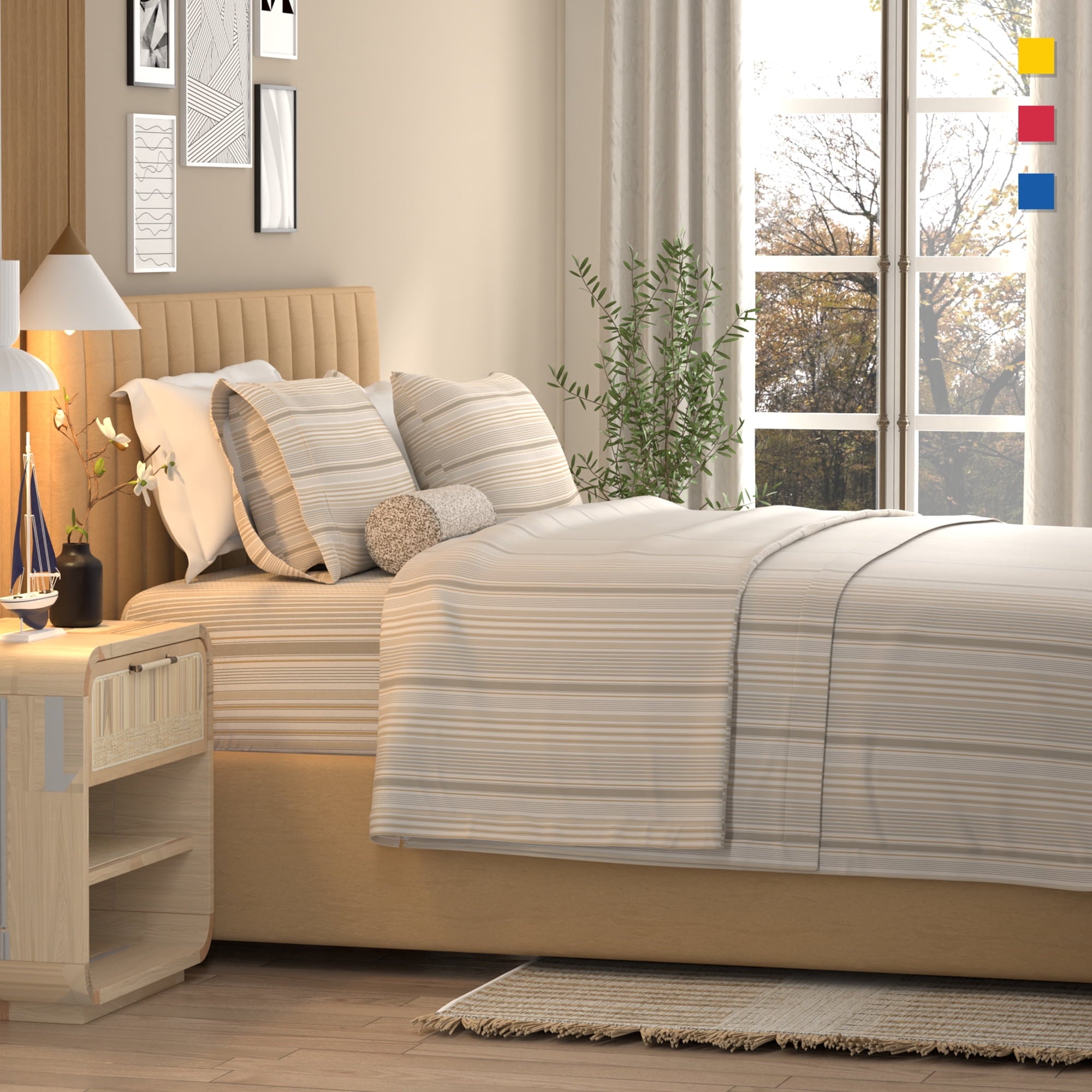 Color Sense 100% Cotton Percale Cool & Crisp 3-Piece Bedsheet set Twin Light Gray