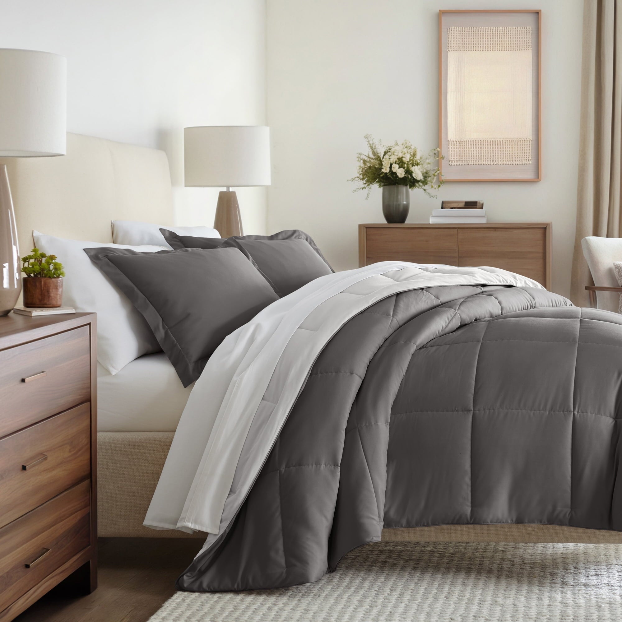 All Season Reversible Comforter Set Breathable Cool in Sage Green & Ivory Twin/Twin XL Size Bedding by Comfort Canopy