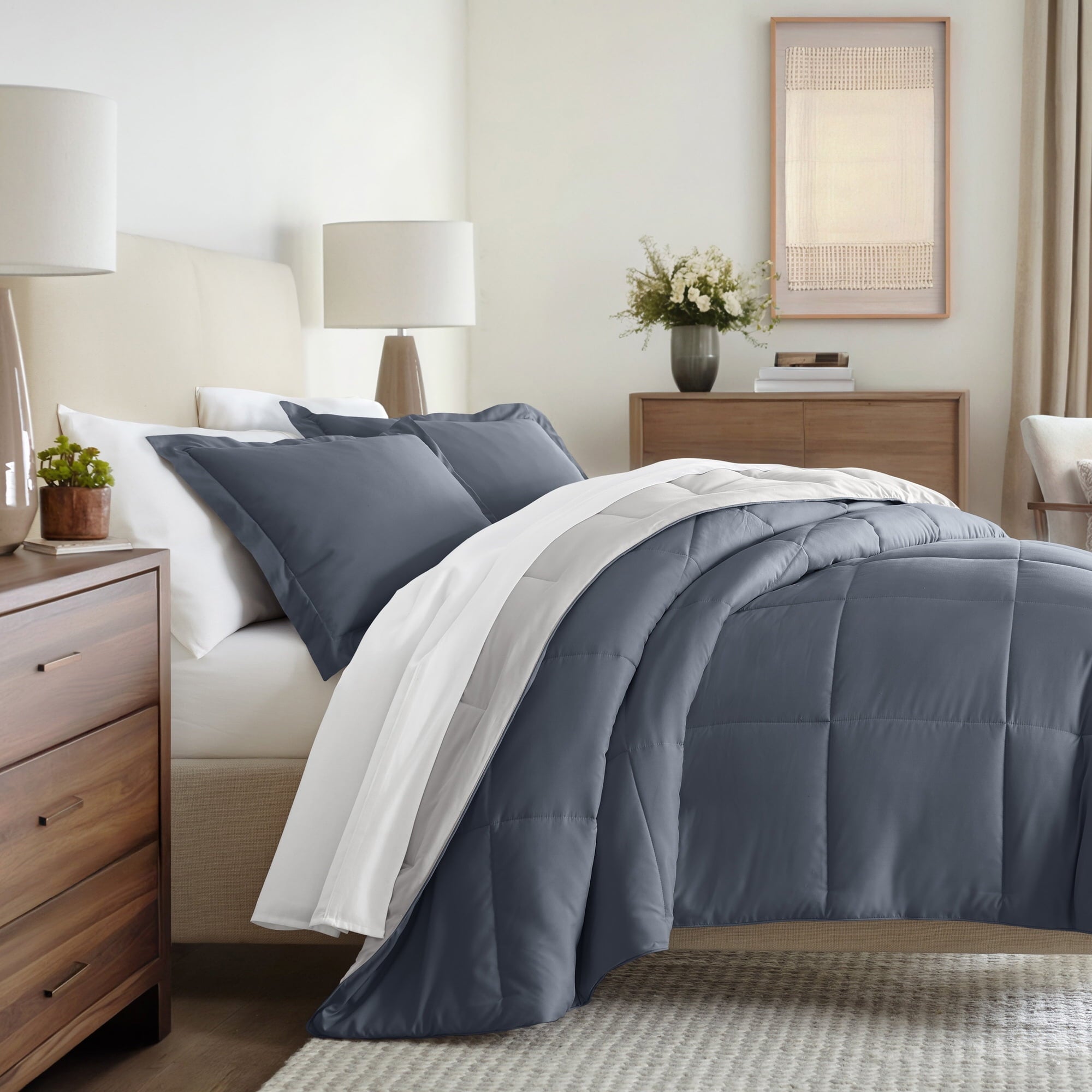 All Season Reversible Comforter Set Breathable Cool in Sage Green & Ivory Twin/Twin XL Size Bedding by Comfort Canopy