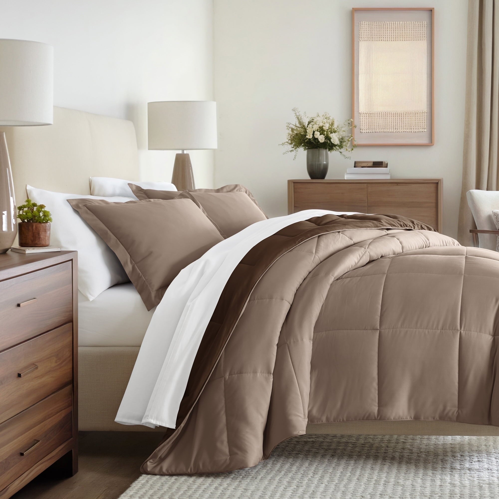 All Season Reversible Comforter Set Breathable Cool in Sage Green & Ivory Twin/Twin XL Size Bedding by Comfort Canopy