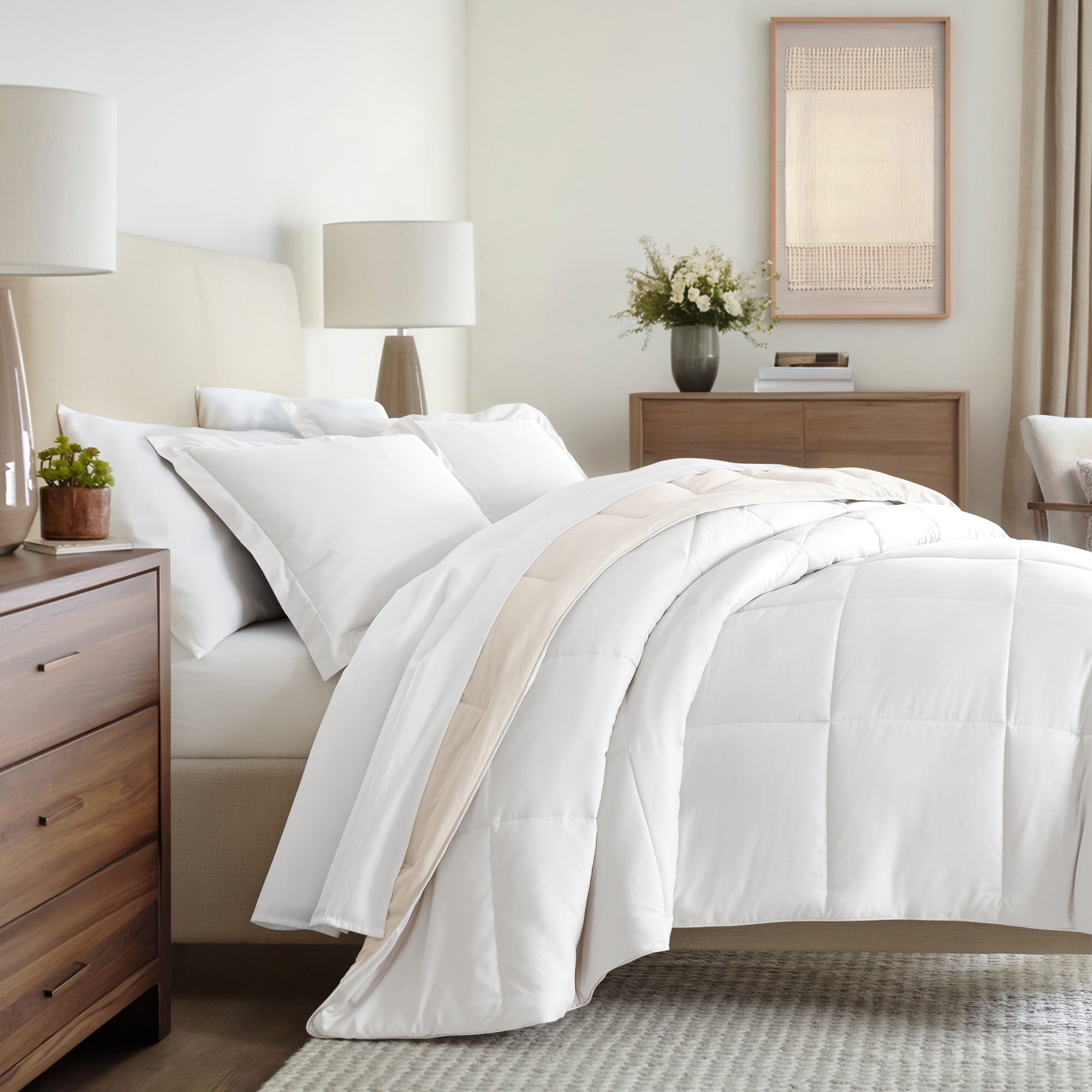 All Season Reversible Comforter Set Breathable Cool in Sage Green & Ivory Twin/Twin XL Size Bedding by Comfort Canopy