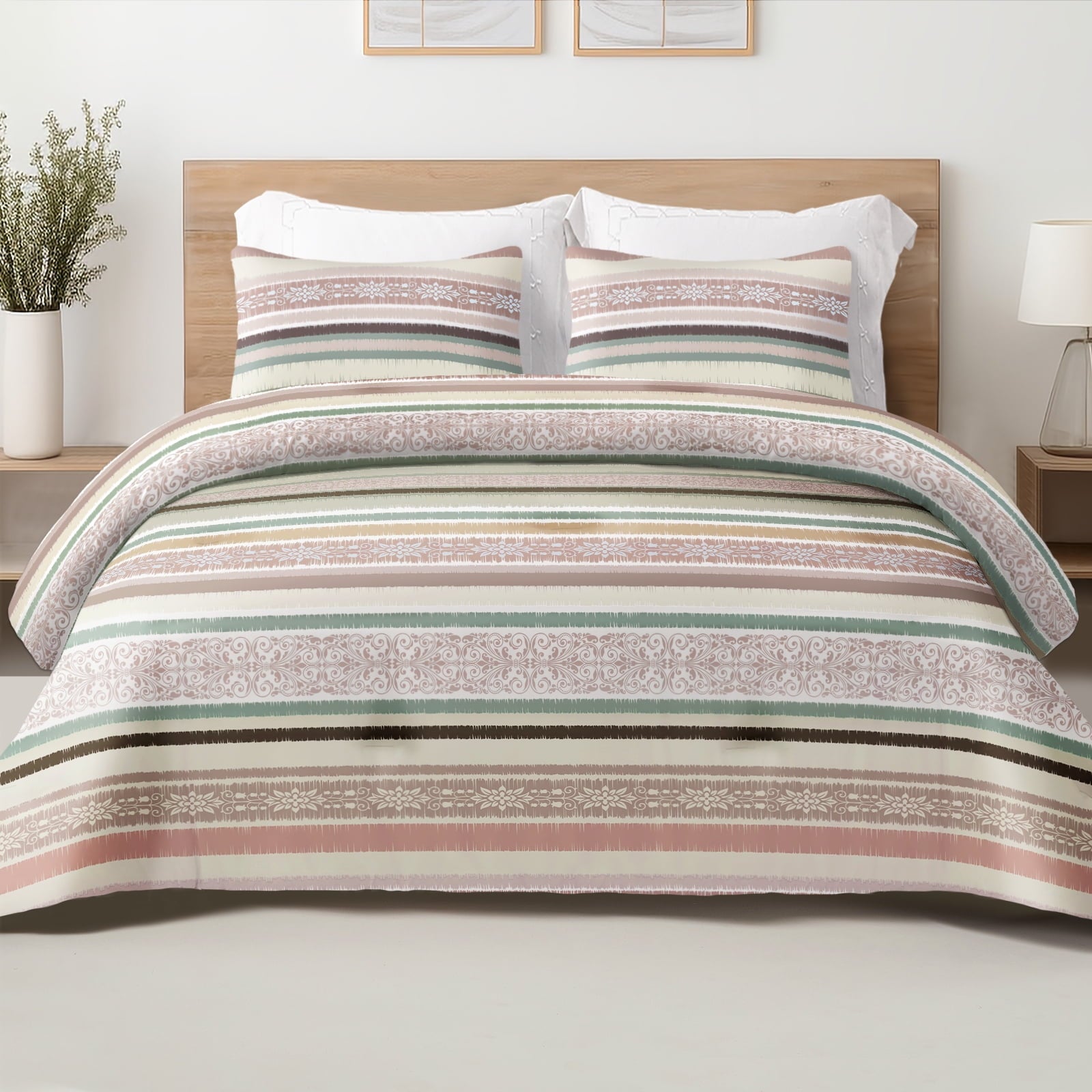 Exclusivo Mezcla 3-Piece Floral King Size Comforter Set, Microfiber Bedding Down Alternative Comforter for All Seasons with 2 Pillow Shams, Light Blue