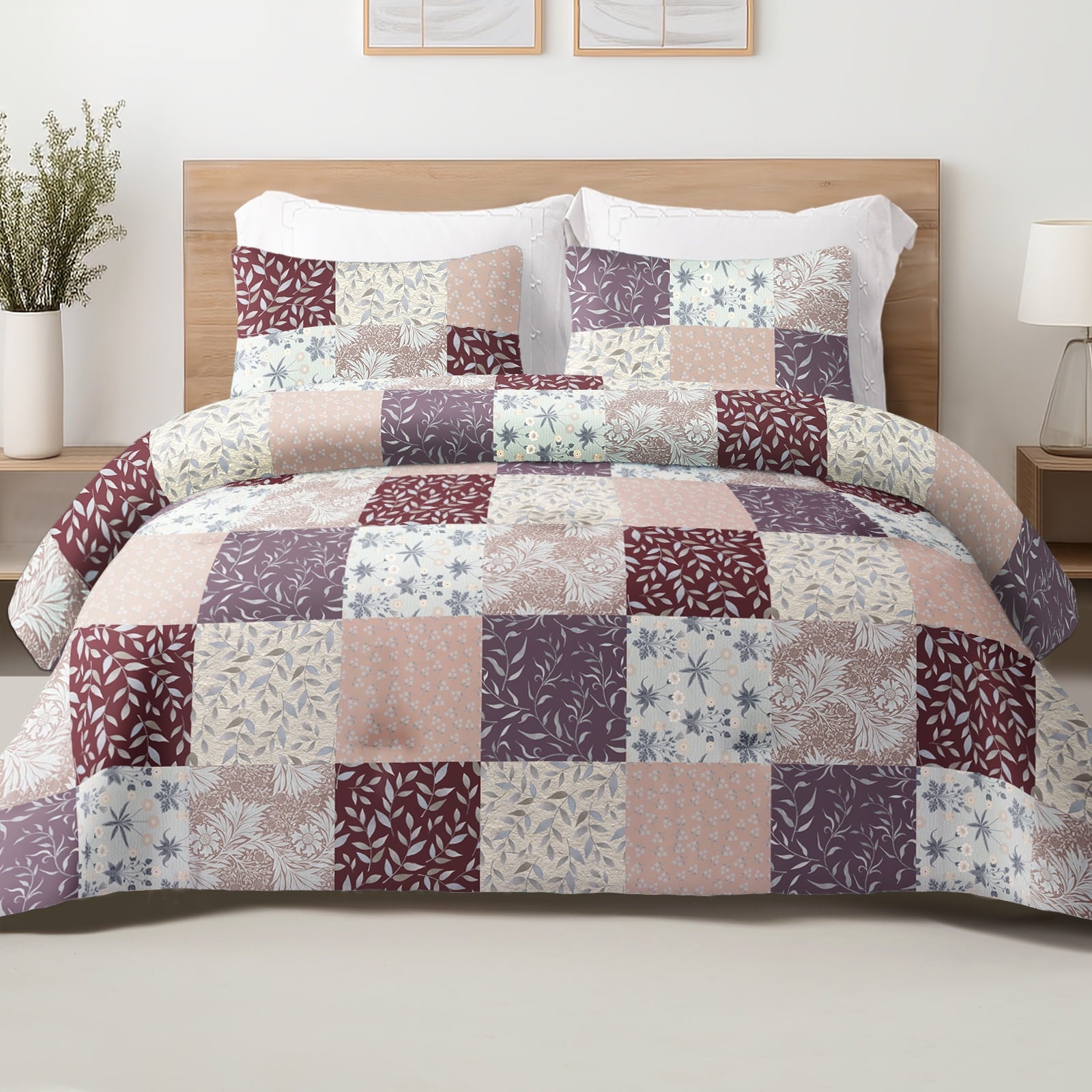 Exclusivo Mezcla 3-Piece Floral King Size Comforter Set, Microfiber Bedding Down Alternative Comforter for All Seasons with 2 Pillow Shams, Light Blue