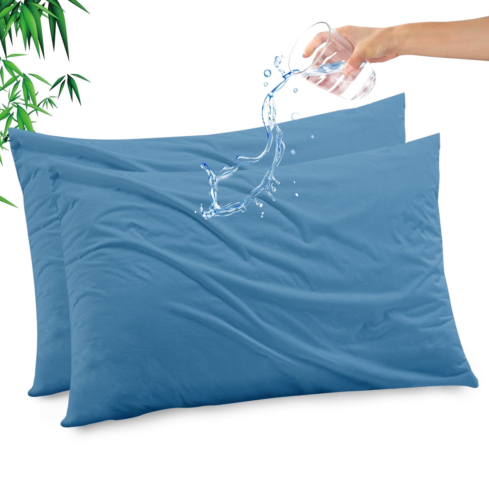 GOGREEN Waterproof Pillow Protectors with Zipper Standard Size, Cooling Bamboo Zippered Pillow Case Protector, Bed Bedbugs Pillow Case Cover Prevent Dust Mites and Allergens (2 Packs, White)