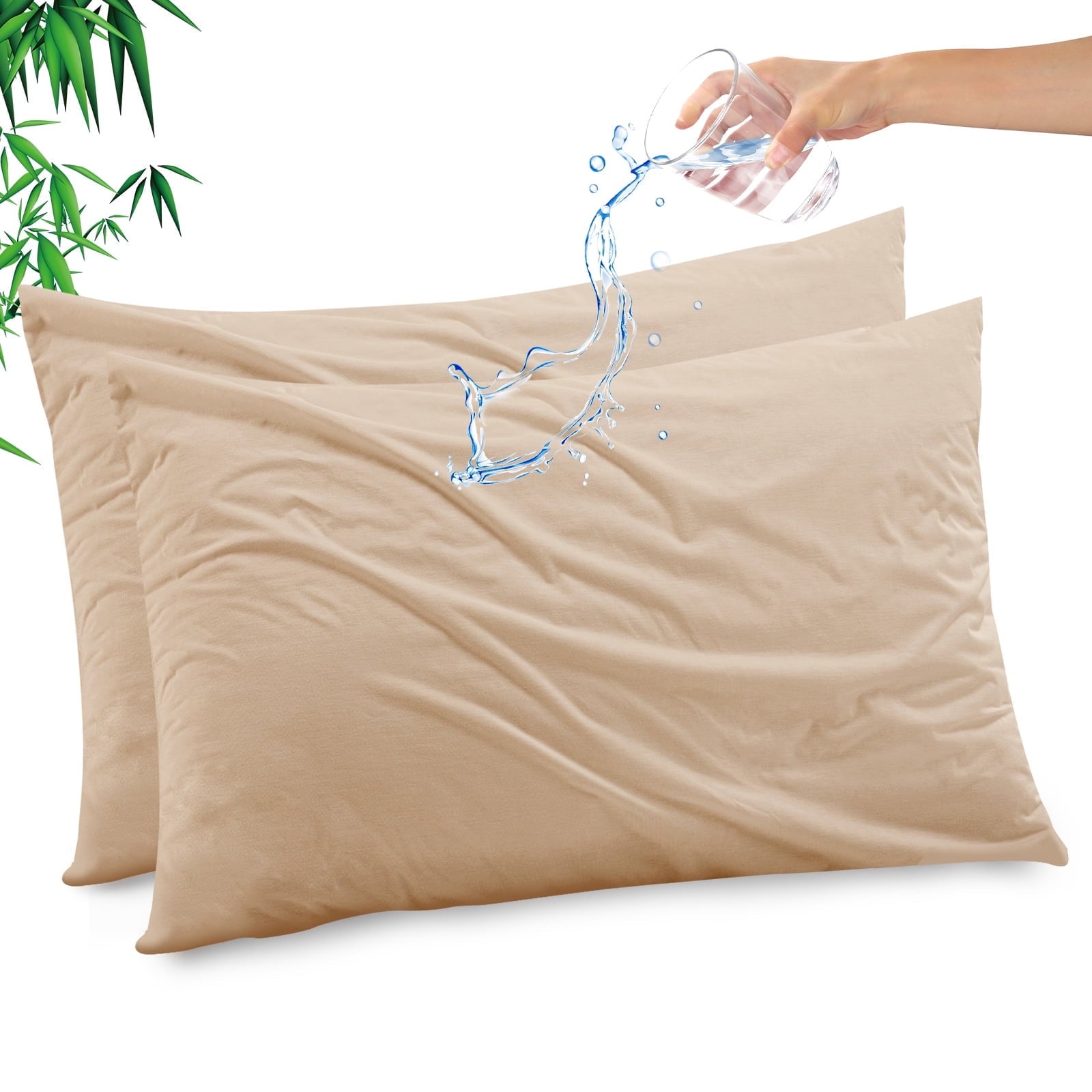 GOGREEN Waterproof Pillow Protectors with Zipper Standard Size, Cooling Bamboo Zippered Pillow Case Protector, Bed Bedbugs Pillow Case Cover Prevent Dust Mites and Allergens (2 Packs, White)