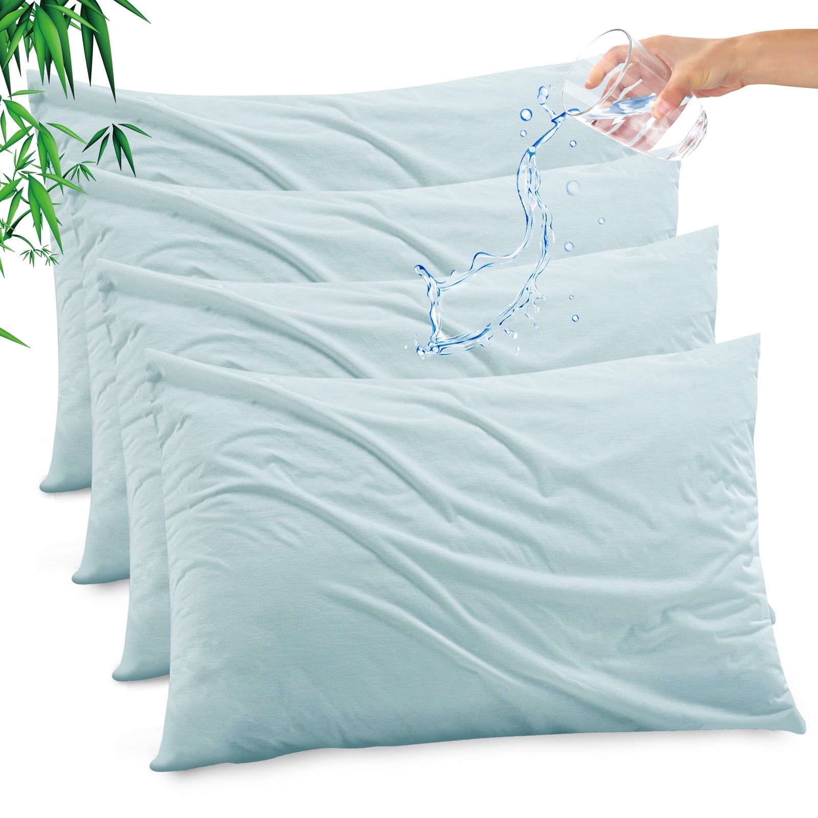 GOGREEN Waterproof Pillow Protectors with Zipper Standard Size, Cooling Bamboo Zippered Pillow Case Protector, Bed Bedbugs Pillow Case Cover Prevent Dust Mites and Allergens (2 Packs, White)