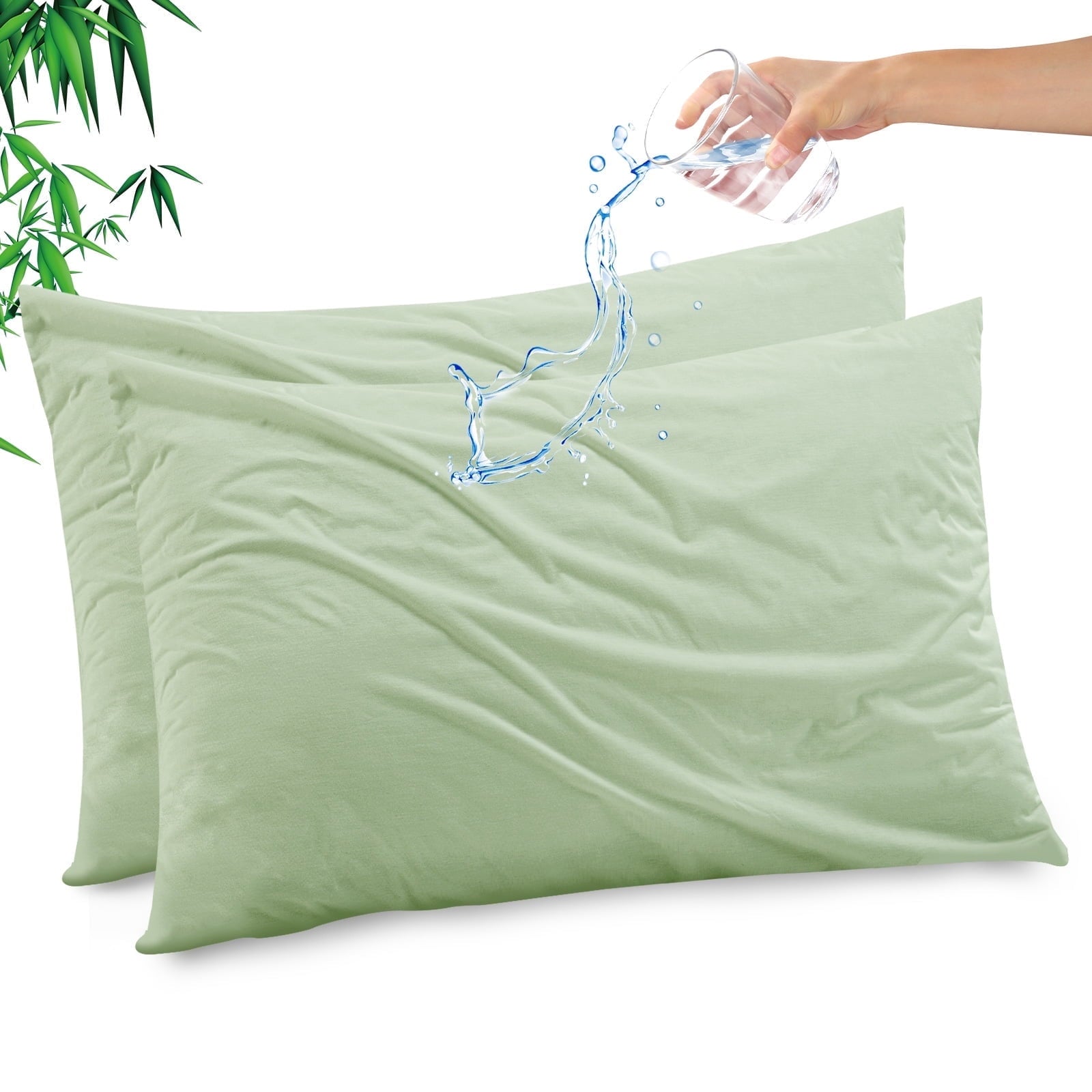 GOGREEN Waterproof Pillow Protectors with Zipper Standard Size, Cooling Bamboo Zippered Pillow Case Protector, Bed Bedbugs Pillow Case Cover Prevent Dust Mites and Allergens (2 Packs, White)