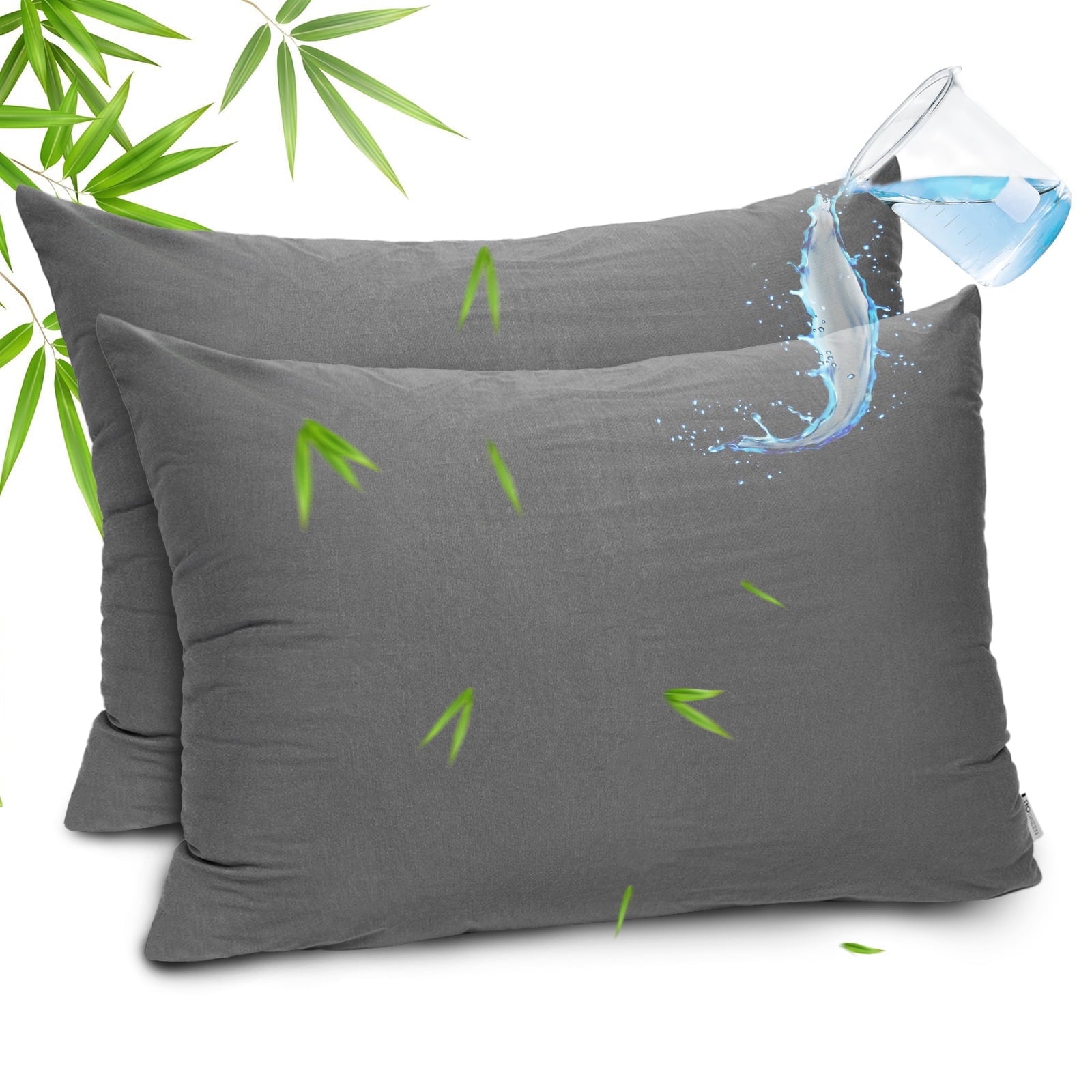 GOGREEN Waterproof Pillow Protectors with Zipper Standard Size, Cooling Bamboo Zippered Pillow Case Protector, Bed Bedbugs Pillow Case Cover Prevent Dust Mites and Allergens (2 Packs, White)