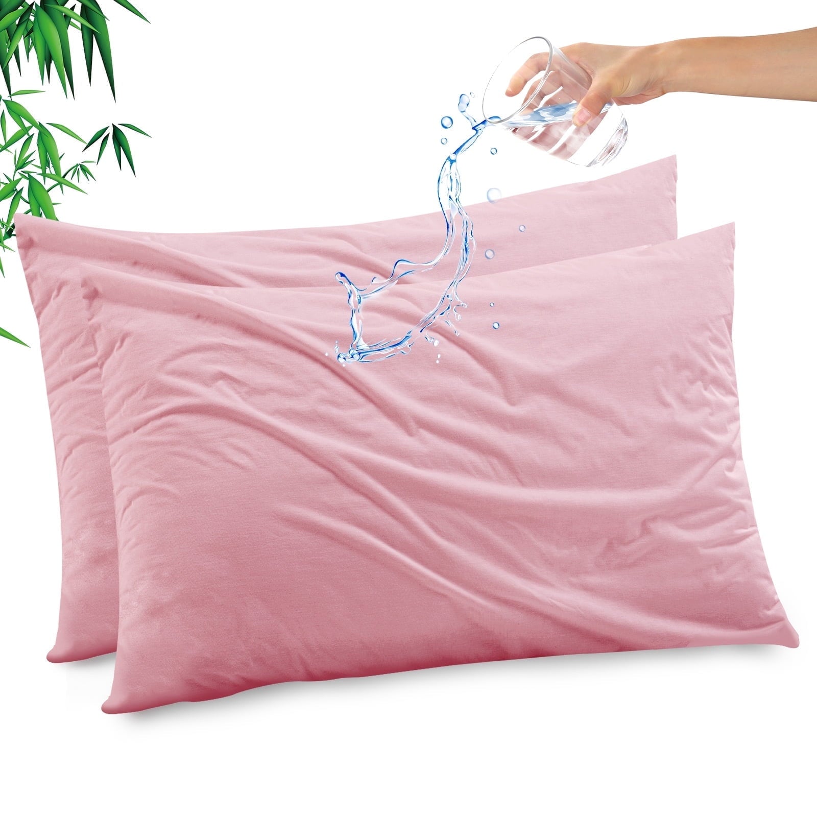 GOGREEN Waterproof Pillow Protectors with Zipper Standard Size, Cooling Bamboo Zippered Pillow Case Protector, Bed Bedbugs Pillow Case Cover Prevent Dust Mites and Allergens (2 Packs, White)
