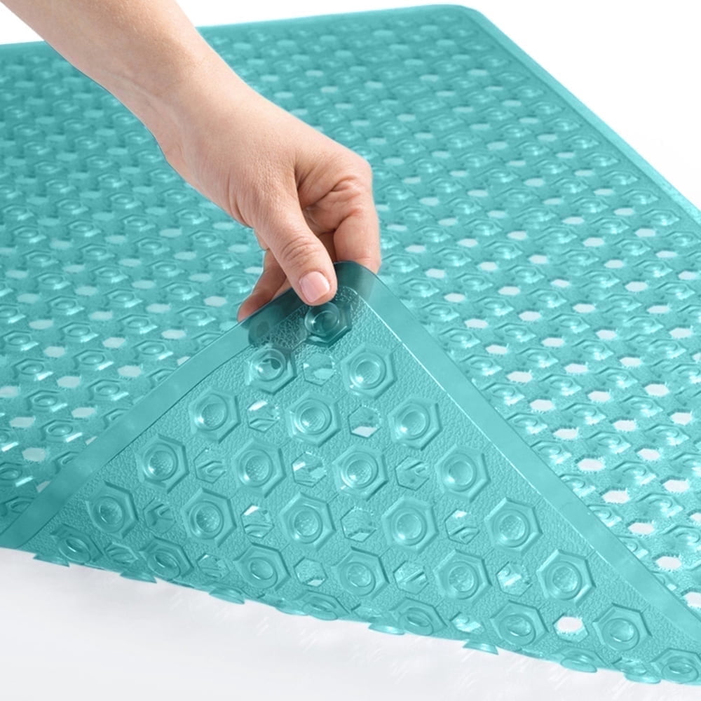 GORILLA GRIP Patented Bath Tub Shower Mat, Machine Washable Bathtub Floor Liner Mats, Suction Cups and Drain Holes to Keep Tubs Clean, Soft on Feet, Bathroom Essentials, 35x16 Inch, Clear