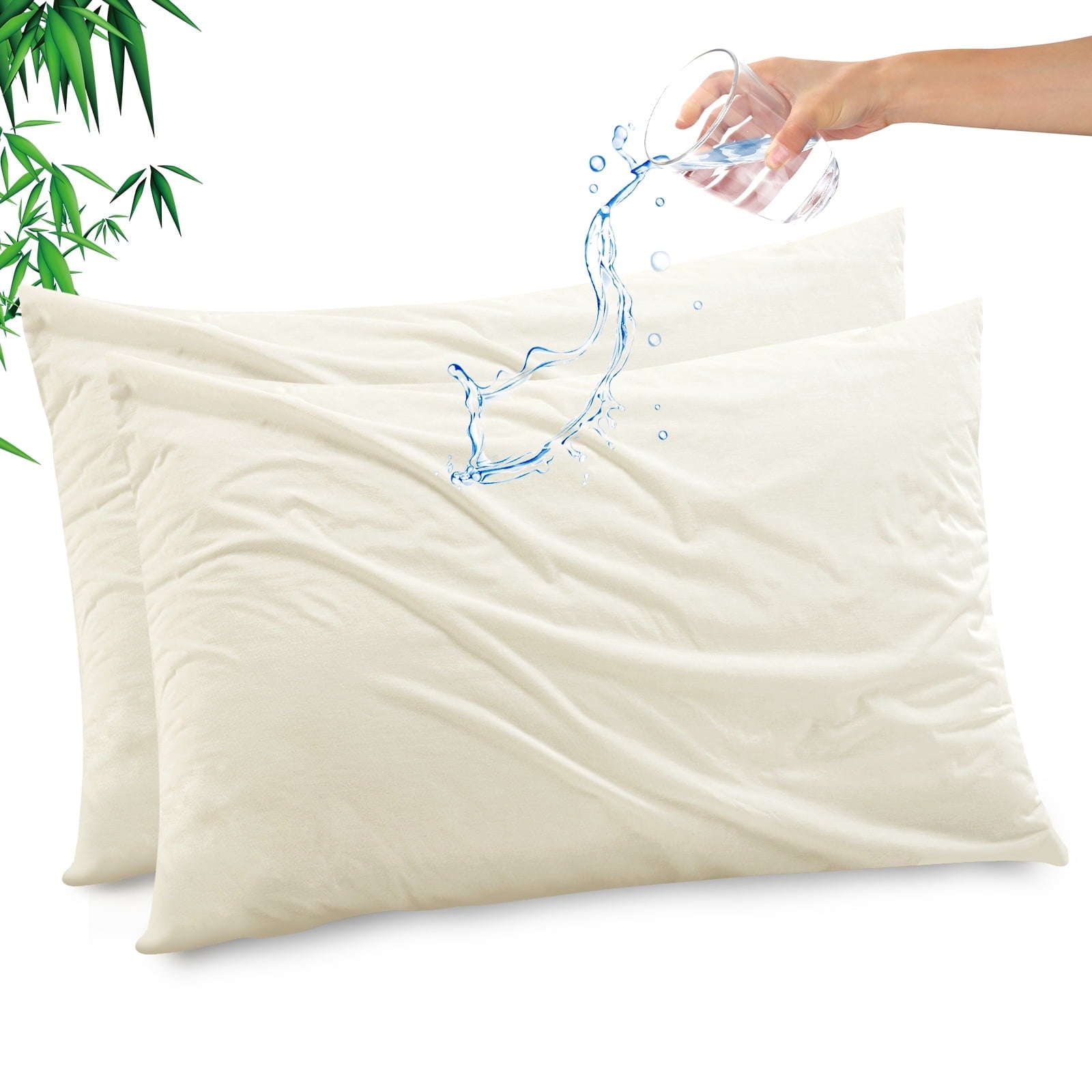 GOGREEN Waterproof Pillow Protectors with Zipper Standard Size, Cooling Bamboo Zippered Pillow Case Protector, Bed Bedbugs Pillow Case Cover Prevent Dust Mites and Allergens (2 Packs, White)