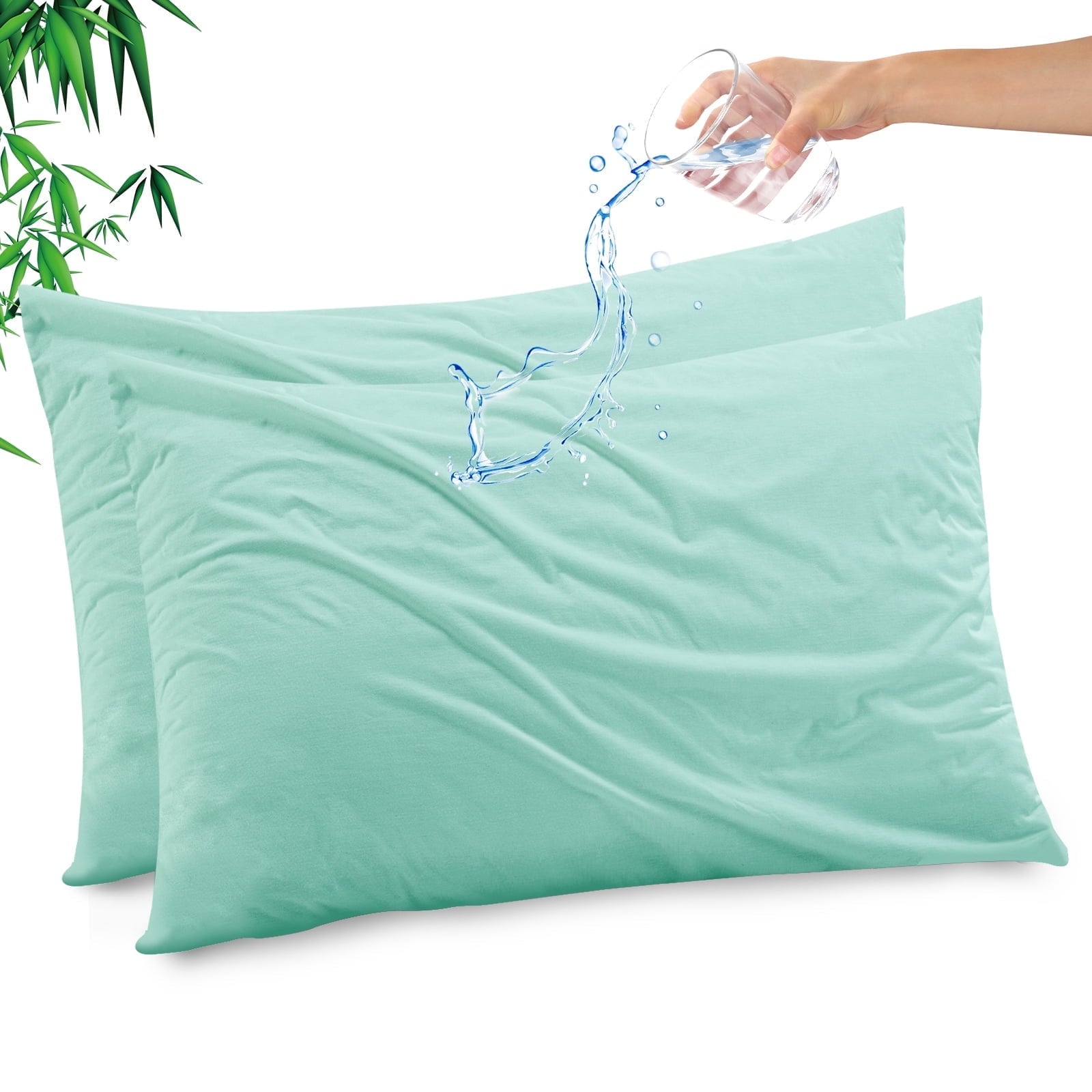 GOGREEN Waterproof Pillow Protectors with Zipper Standard Size, Cooling Bamboo Zippered Pillow Case Protector, Bed Bedbugs Pillow Case Cover Prevent Dust Mites and Allergens (2 Packs, White)