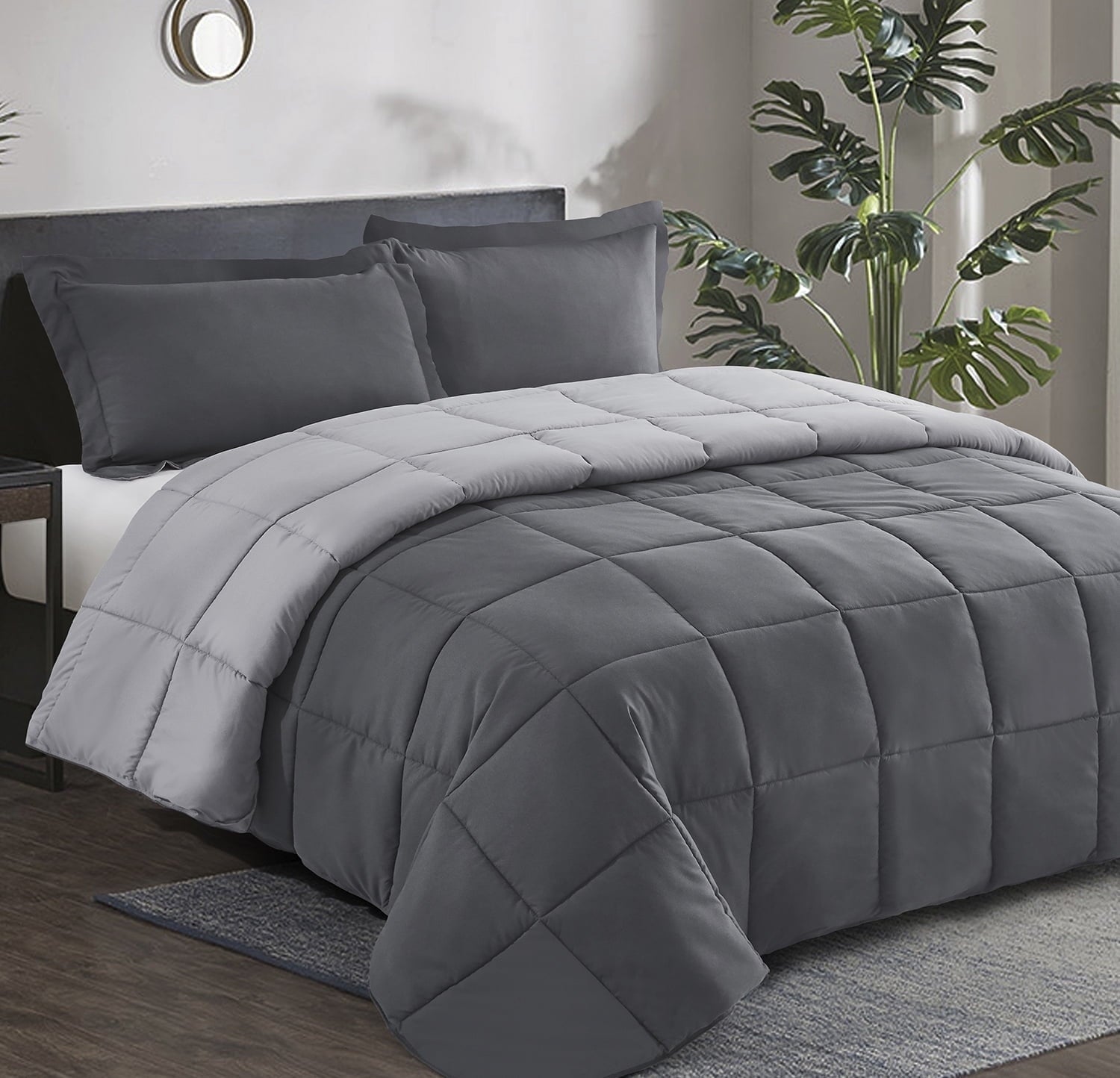 HIG Light Weight Down Alternative Comforter Set, Queen, Green, Reversible