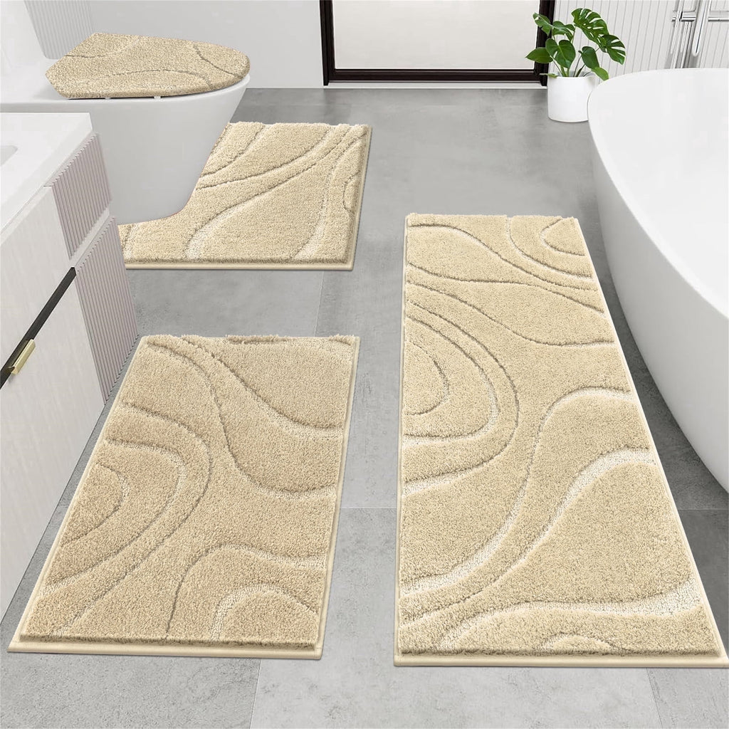 Ileading Bathroom Rugs Sets 4 Piece, Super Soft and Absorbent Non Slip Microfiber Toilet Bathroom Mats