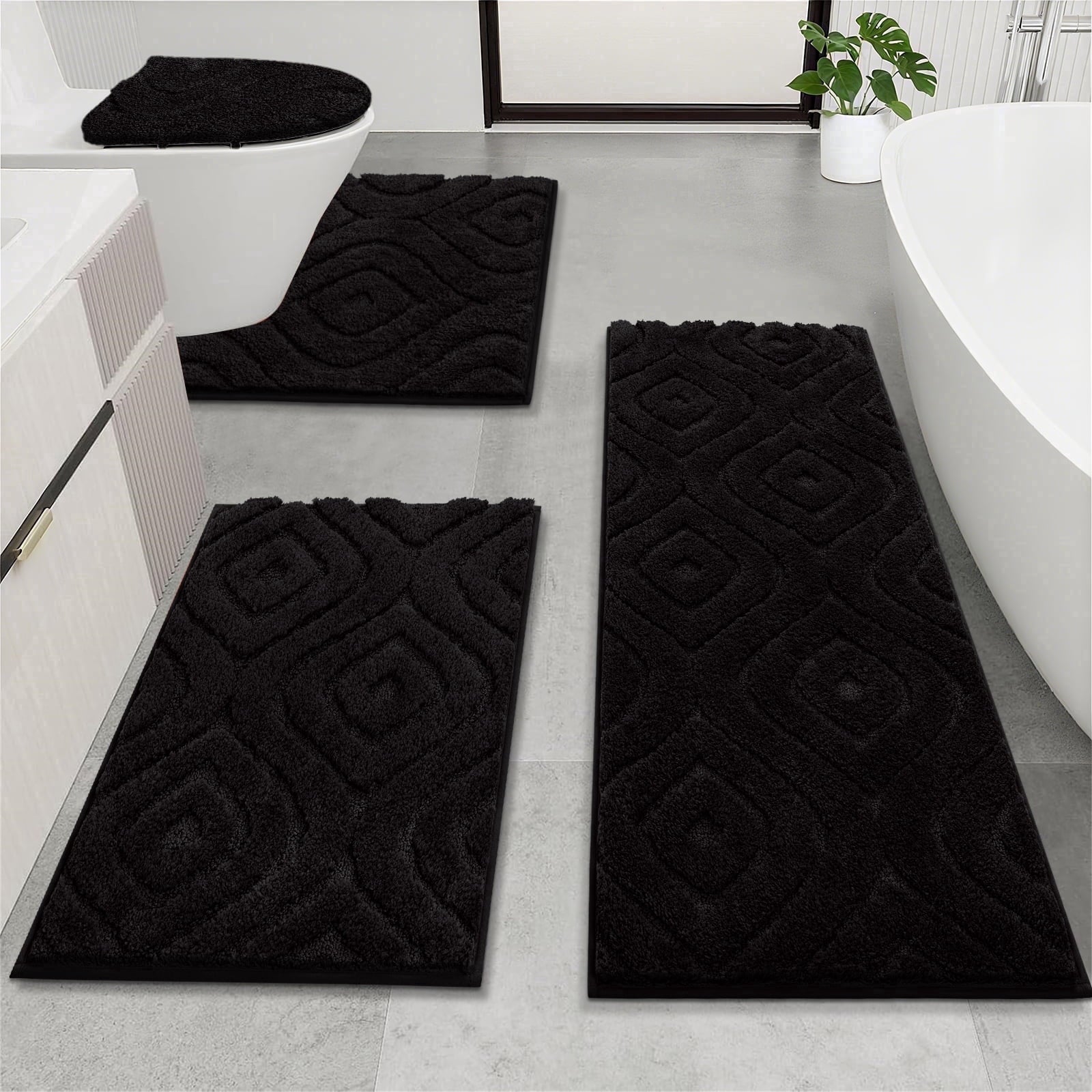 Ileading Bathroom Rugs Sets 4 Piece, Super Soft and Absorbent Non Slip Microfiber Toilet Bathroom Mats