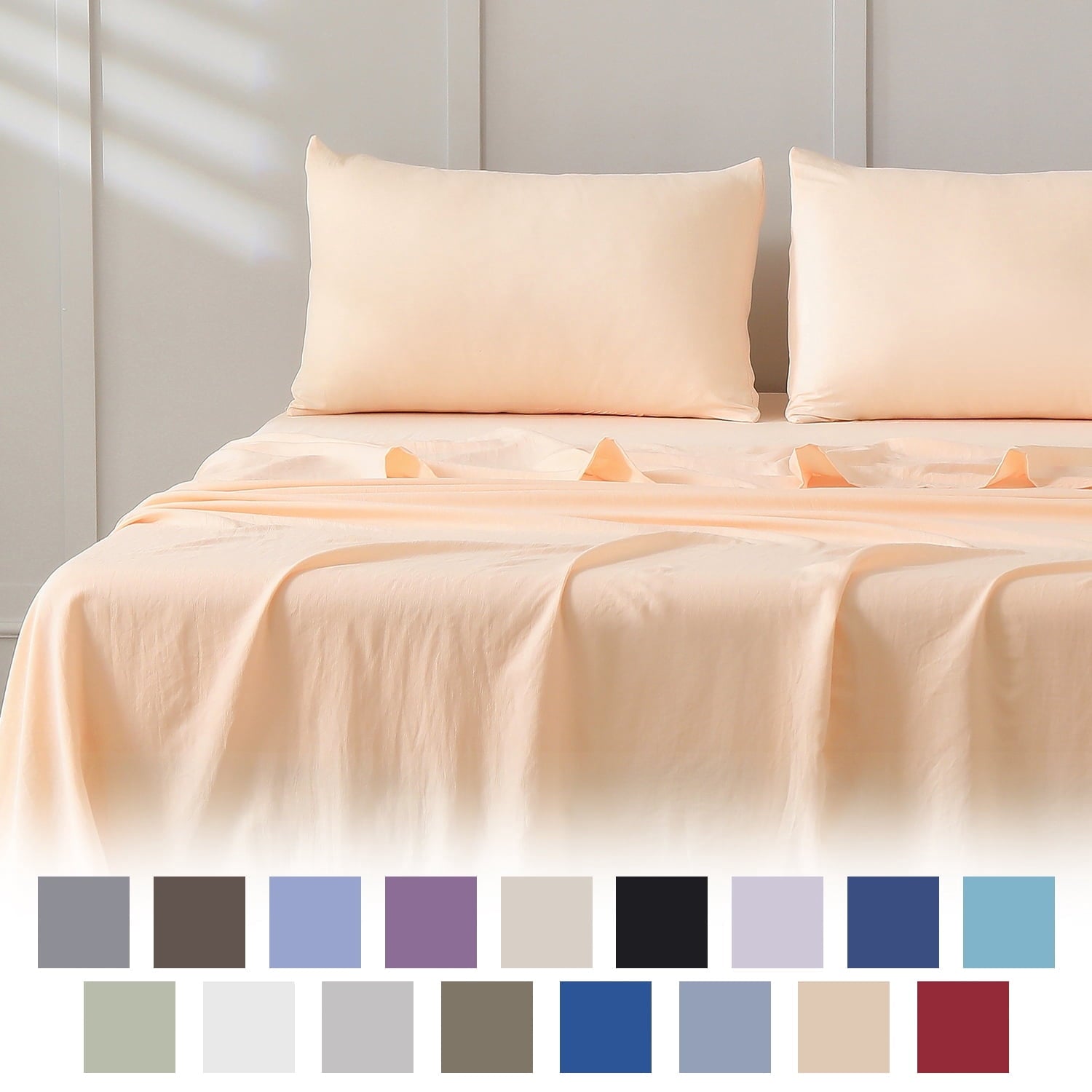 Jessy Home Bed Sheets Set 4 Piece Queen/Full Sheet Set Brown Gray Cotton Blend Fitted Sheet, Flat Sheet & 2 Pillowcases Bedding Set