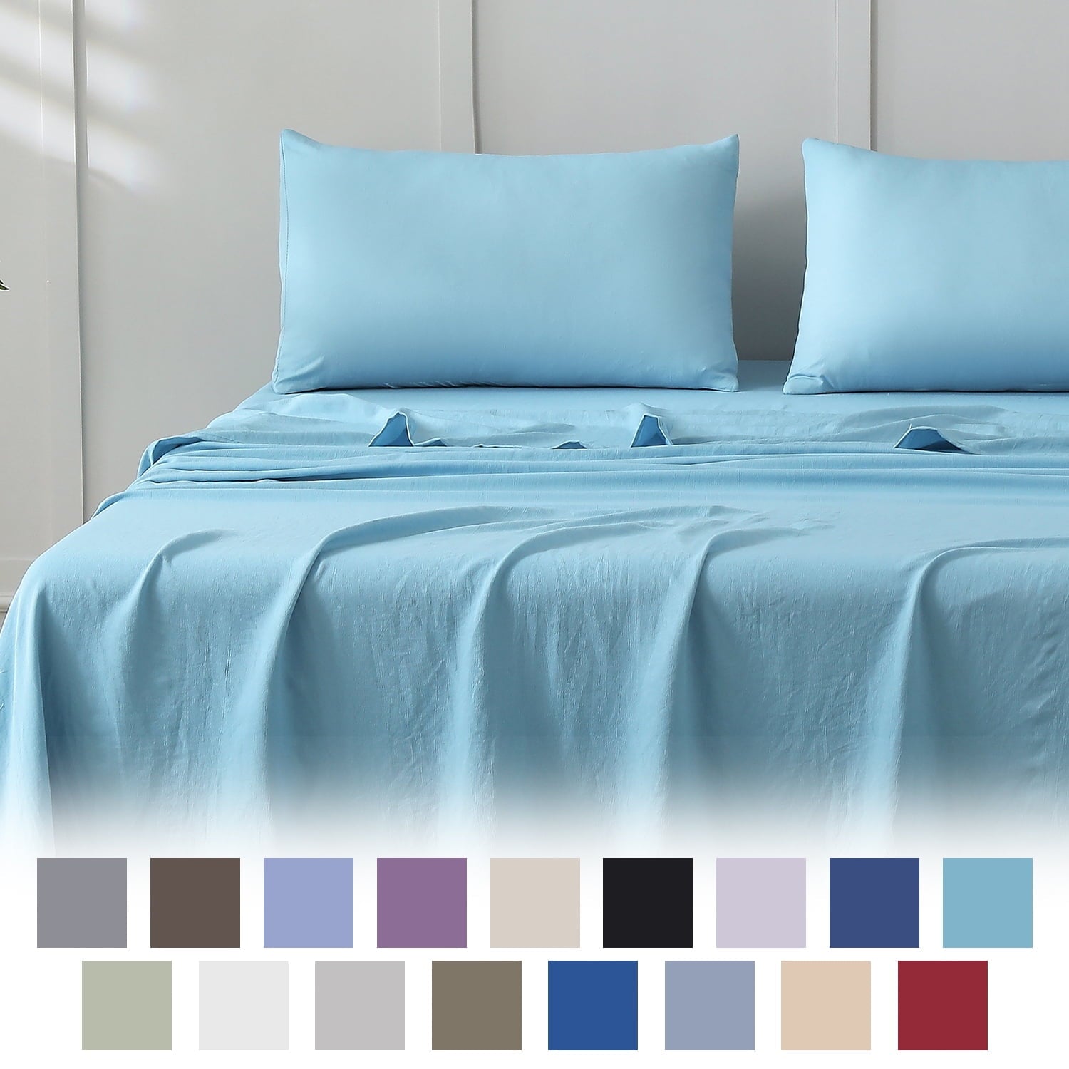 Jessy Home Bed Sheets Set 4 Piece Queen/Full Sheet Set Brown Gray Cotton Blend Fitted Sheet, Flat Sheet & 2 Pillowcases Bedding Set