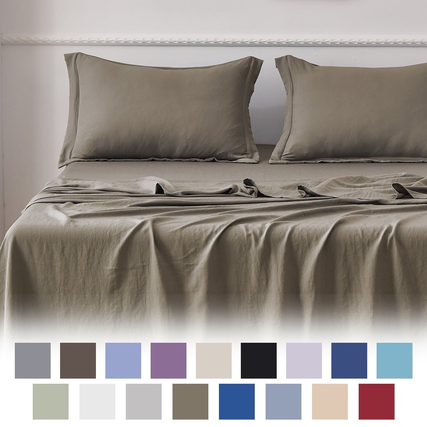 Jessy Home Bed Sheets Set 4 Piece Queen/Full Sheet Set Brown Gray Cotton Blend Fitted Sheet, Flat Sheet & 2 Pillowcases Bedding Set