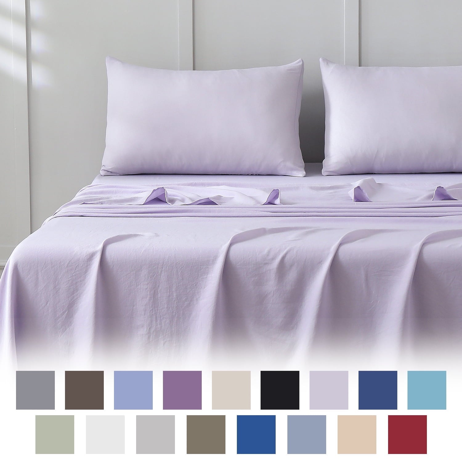 Jessy Home Bed Sheets Set 4 Piece Queen/Full Sheet Set Brown Gray Cotton Blend Fitted Sheet, Flat Sheet & 2 Pillowcases Bedding Set