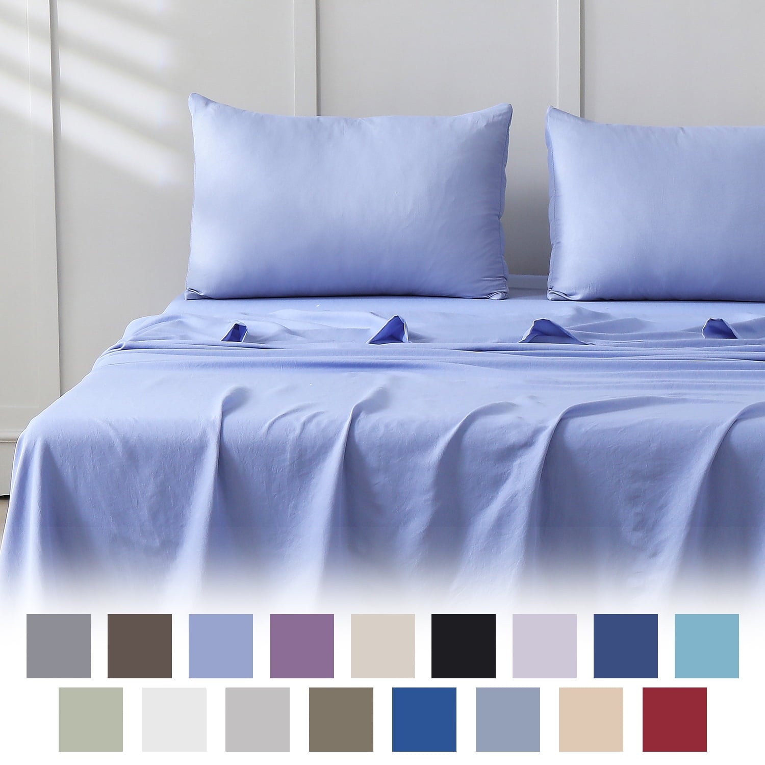 Jessy Home Bed Sheets Set 4 Piece Queen/Full Sheet Set Brown Gray Cotton Blend Fitted Sheet, Flat Sheet & 2 Pillowcases Bedding Set