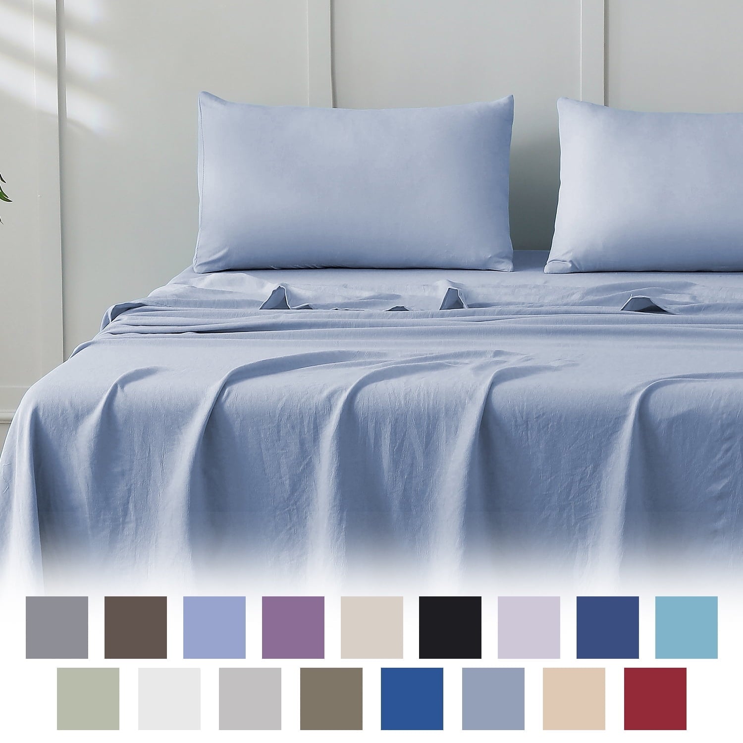 Jessy Home Bed Sheets Set 4 Piece Queen/Full Sheet Set Brown Gray Cotton Blend Fitted Sheet, Flat Sheet & 2 Pillowcases Bedding Set