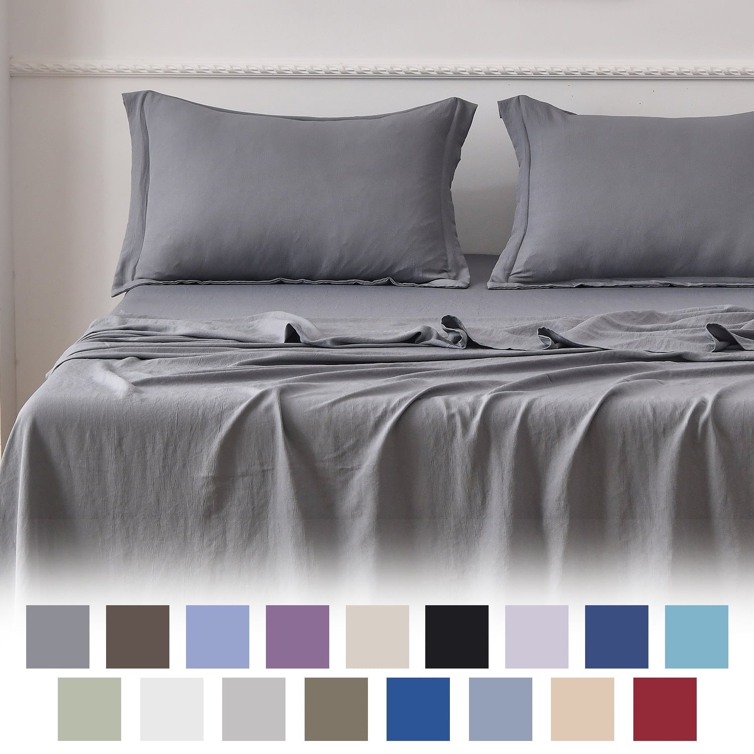 Jessy Home Bed Sheets Set 4 Piece Queen/Full Sheet Set Brown Gray Cotton Blend Fitted Sheet, Flat Sheet & 2 Pillowcases Bedding Set