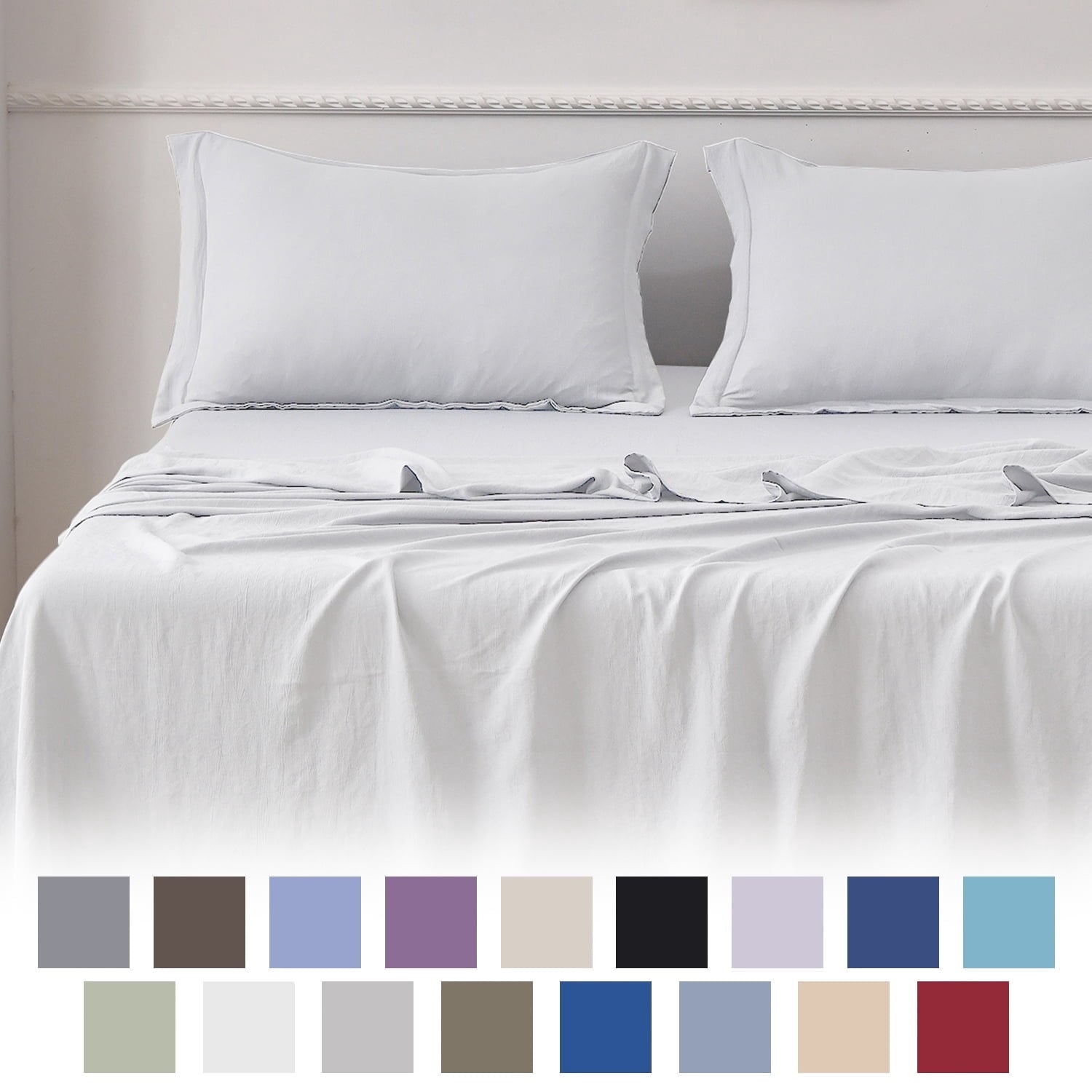 Jessy Home Bed Sheets Set 4 Piece Queen/Full Sheet Set Brown Gray Cotton Blend Fitted Sheet, Flat Sheet & 2 Pillowcases Bedding Set