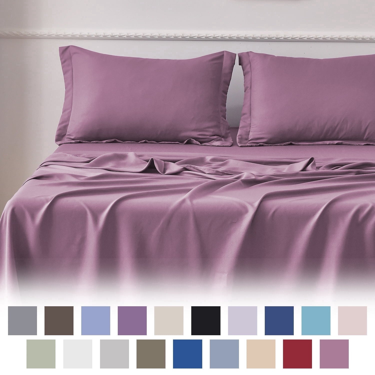 Jessy Home Bed Sheets Set 4 Piece Queen/Full Sheet Set Brown Gray Cotton Blend Fitted Sheet, Flat Sheet & 2 Pillowcases Bedding Set