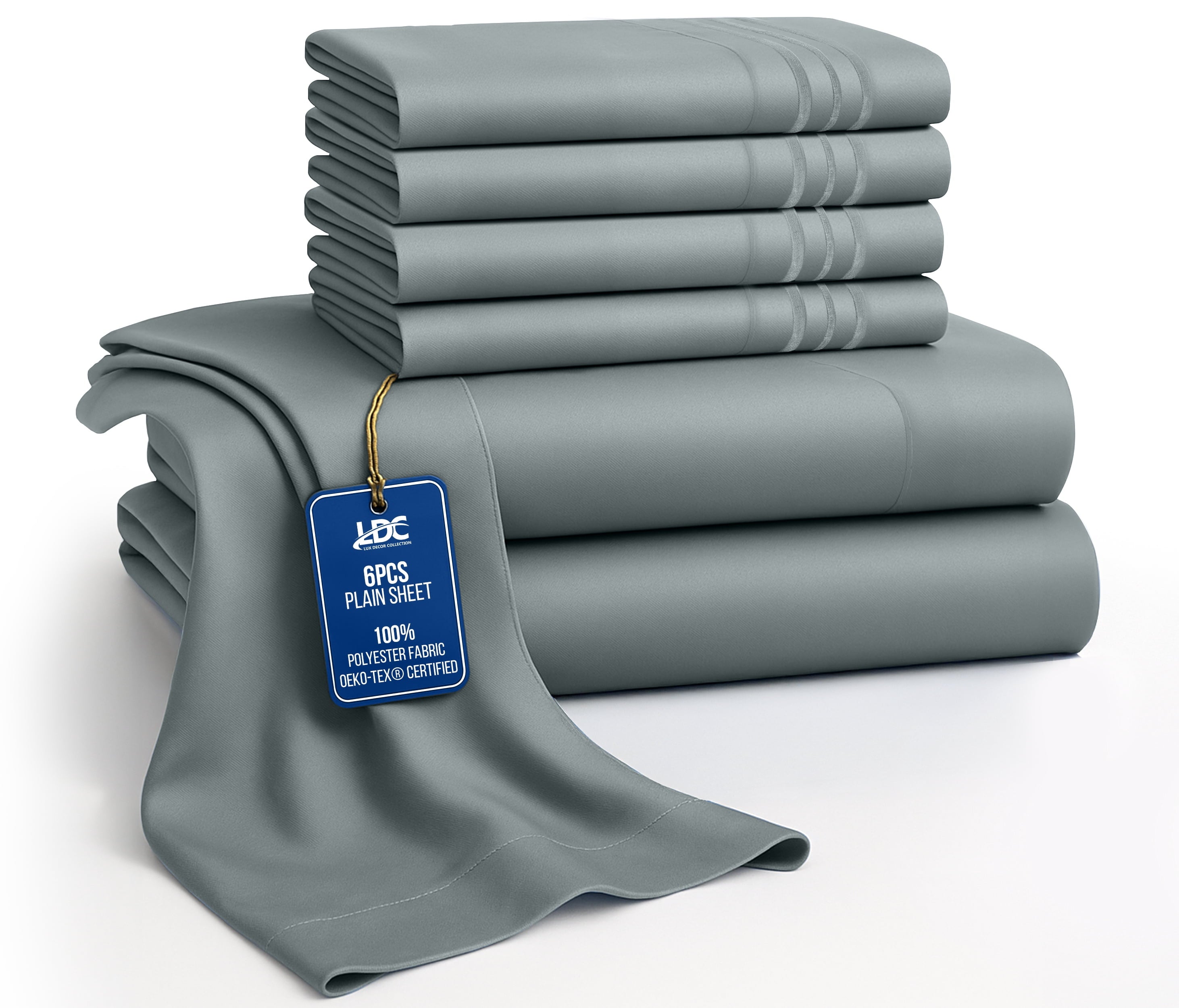 Lux Decor&nbsp;King&nbsp;Bed Sheets - 6 Piece Ultra-Soft Microfiber&nbsp;Sheets Set, Deep Pocket Fitted Sheet, Flat Sheet & 4 Pillowcases, Breathable Hotel Luxury, OEKO-TEX Certified, Grey