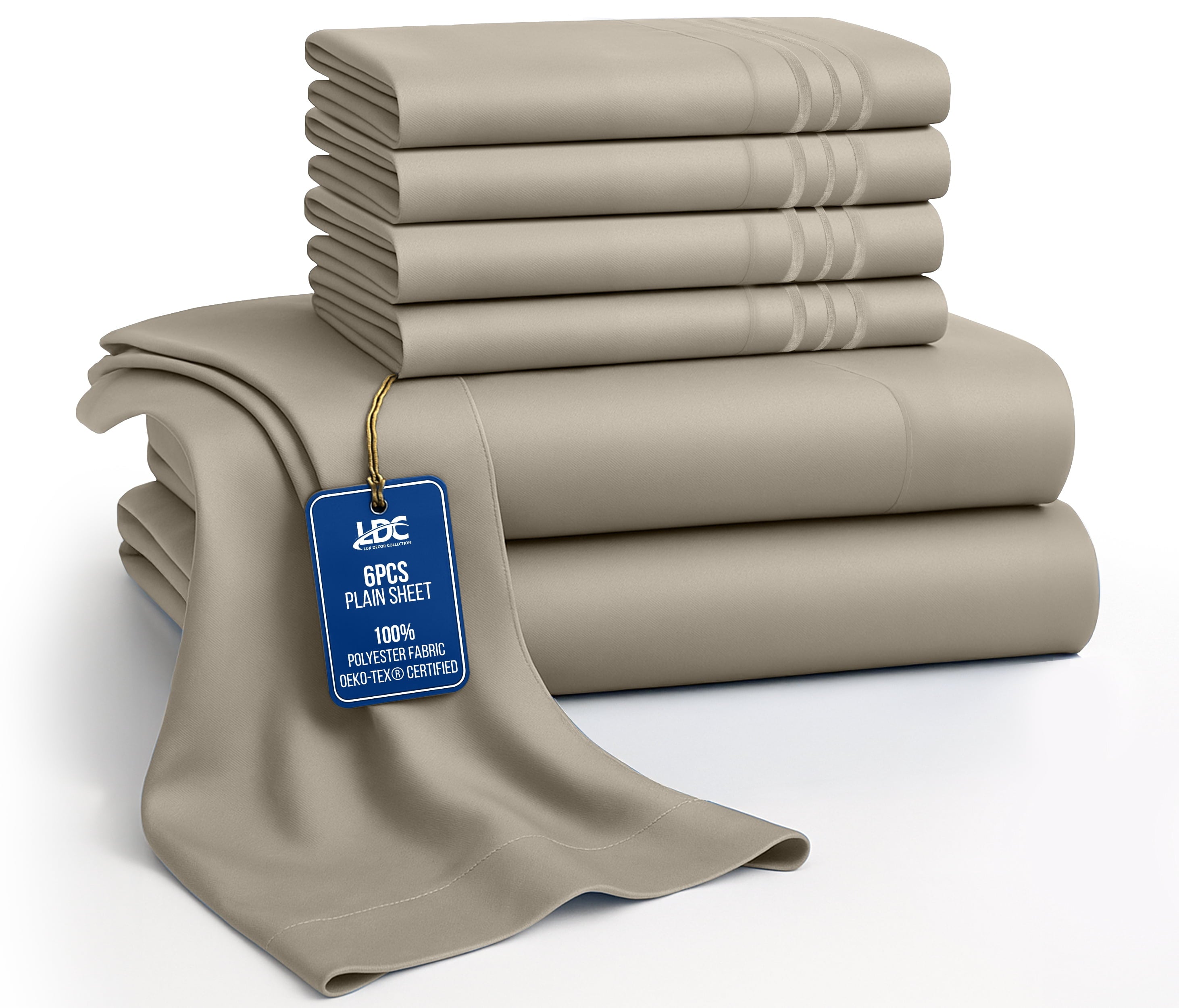 Lux Decor&nbsp;King&nbsp;Bed Sheets - 6 Piece Ultra-Soft Microfiber&nbsp;Sheets Set, Deep Pocket Fitted Sheet, Flat Sheet & 4 Pillowcases, Breathable Hotel Luxury, OEKO-TEX Certified, Grey