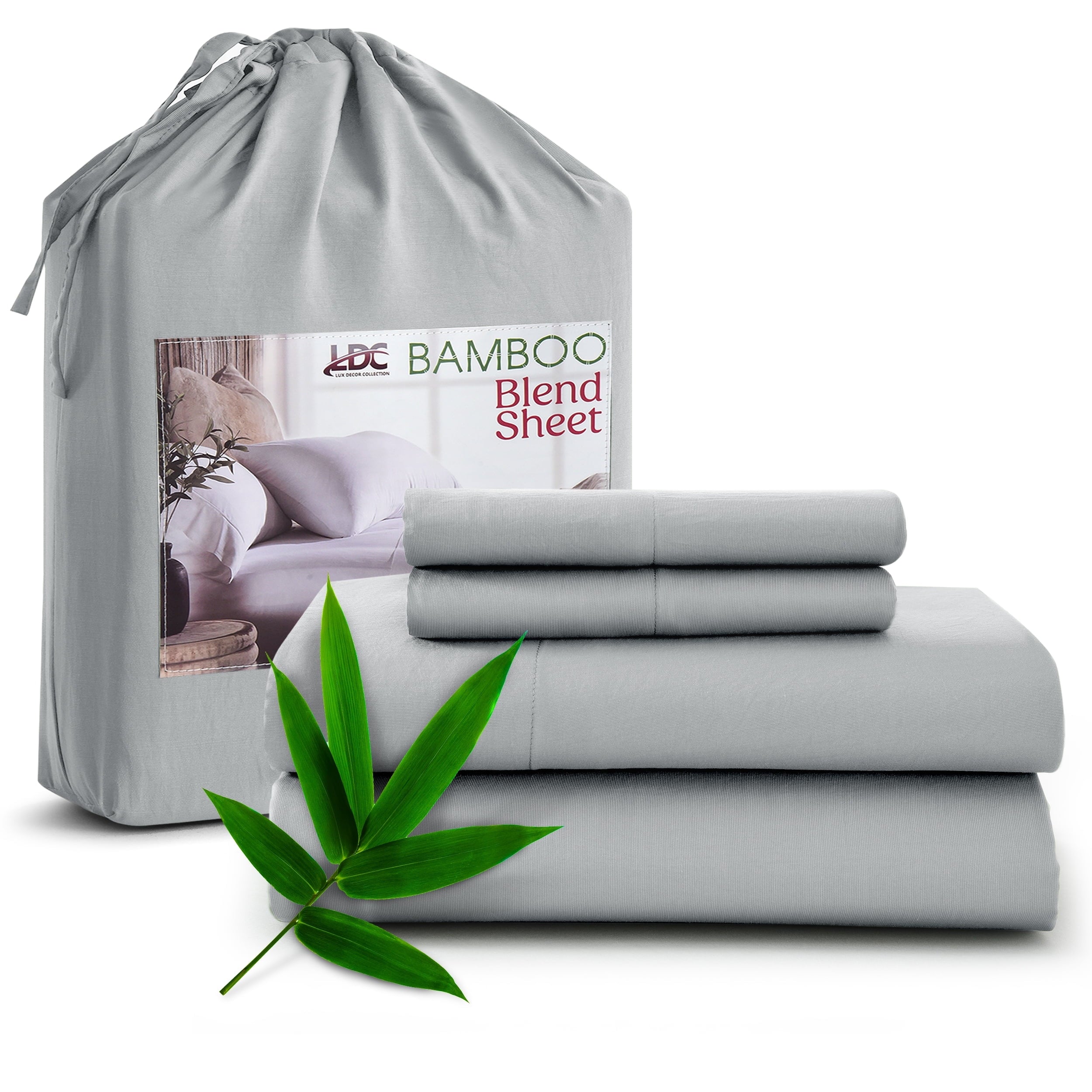 Lux Decor Collection Rayon from Bamboo Blend Queen Sheets Deep Pockets - 4 Piece Cooling Bed Sheets Set, Gray